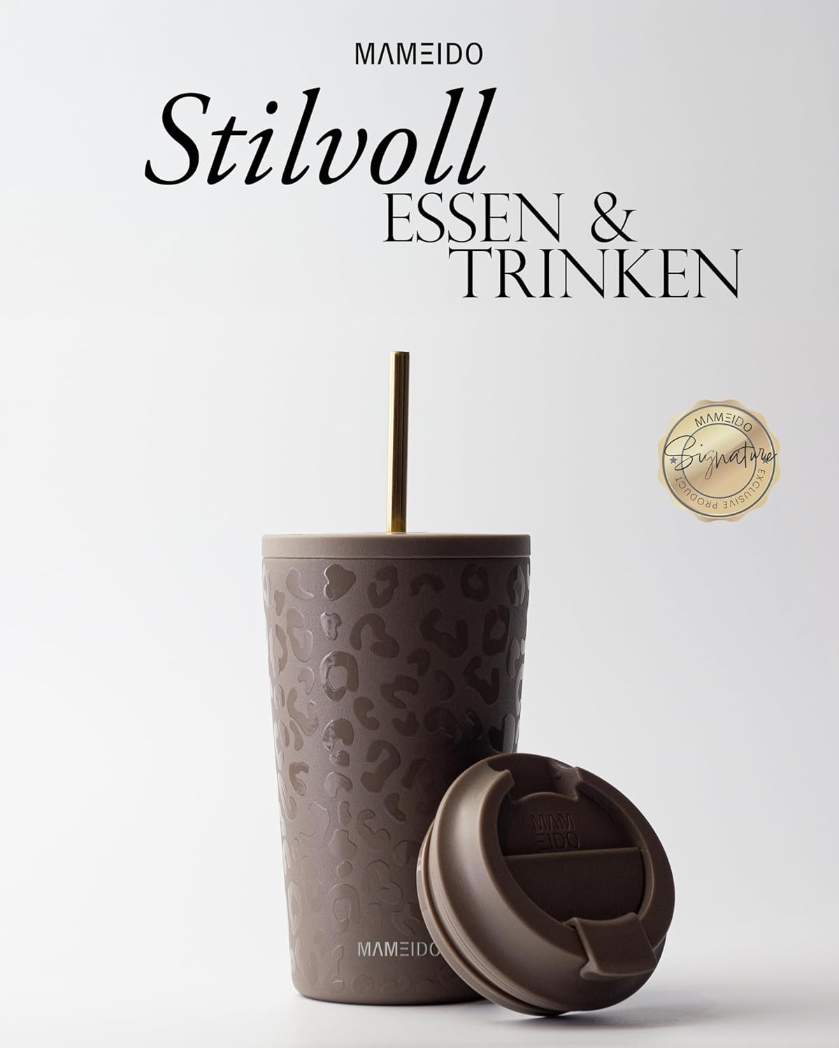 Thumbnail 1 de MAMEIDO Thermobecher mit Strohhalm 470 ml (doppelwandig, auslaufsicher) – Coffee-to-go Trinkbecher Wild Allure