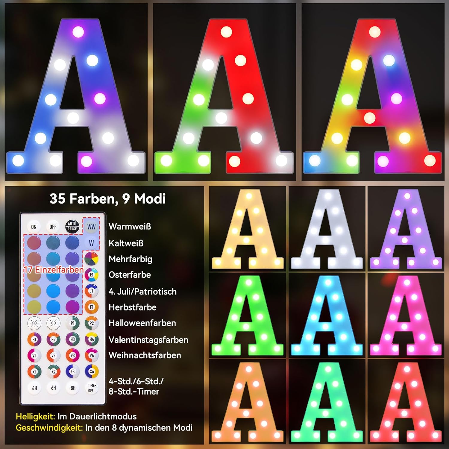 Thumbnail 1 de LED Buchstaben Lichter Alphabet – 35 Farben, Fernbedienung, DIY-Wörter