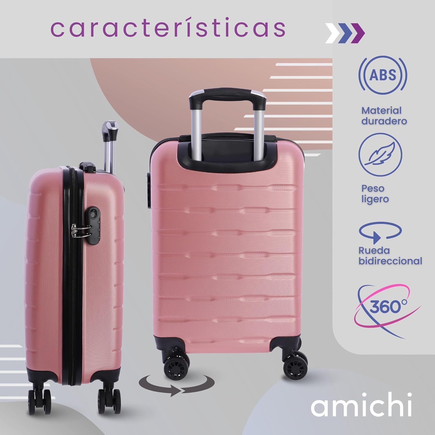 Thumbnail 2 de AMICHI Valises de Voyage Cabine – Trolley 55x40x20 cm, 4 roulettes 360°, cadenas numérique, conforme Ryanair