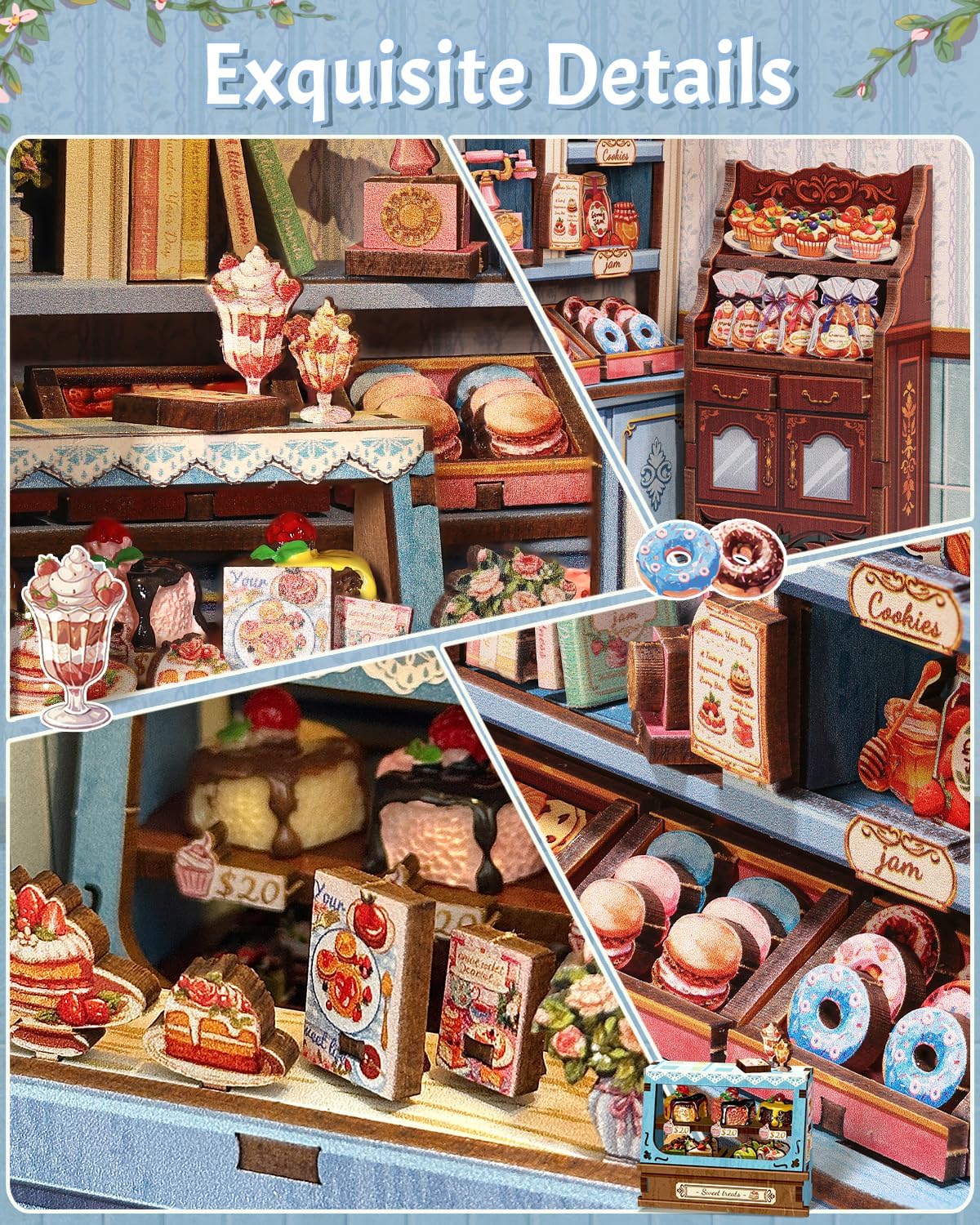 Thumbnail 3 de CUTEBEE Book Nook Kit for Adults – Sweet Marie Miniature Blue Candy Shop with LED Light
