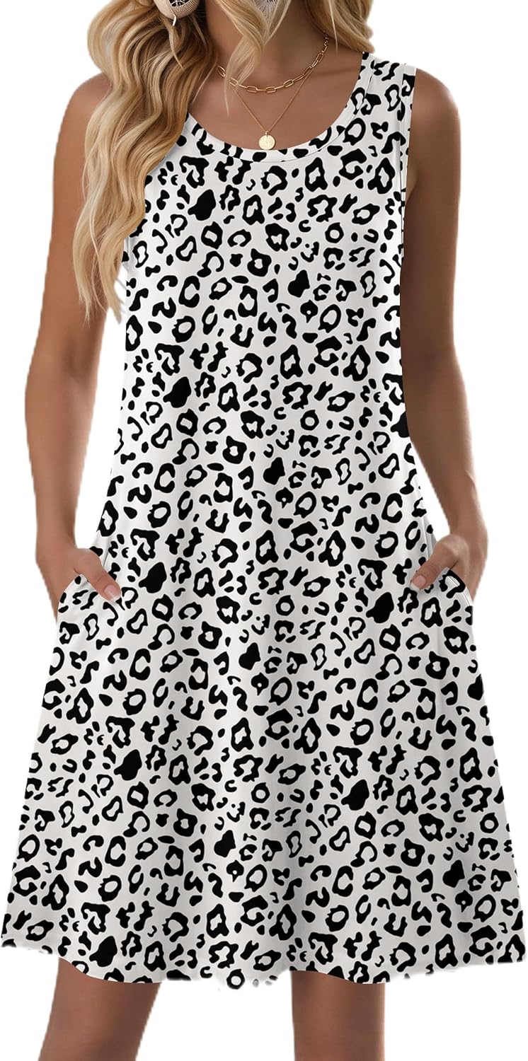 Detalle de Zeagoo Women's A-Line T-Shirt Dress with Pockets, Sleeveless Floral Print