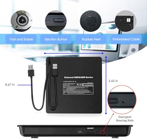 Thumbnail 4 de Antika Grabadora de DVD/CD externa USB 3.0 Ultrafina con lector de tarjetas portátil (negro)