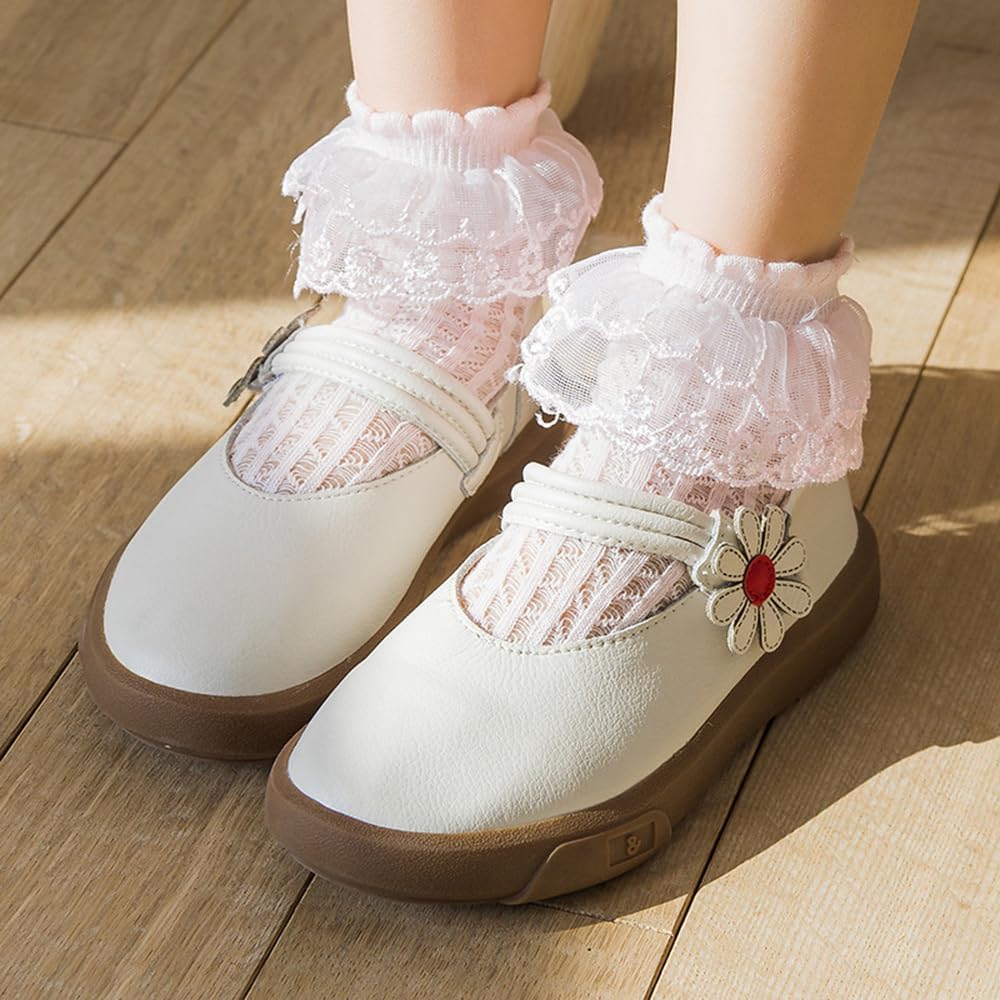 Detalle de HXQLXGT 6 Pairs Baby Girls Frilly Lace Socks – Gentle, Elastic Ankle Socks for 1-10 Years