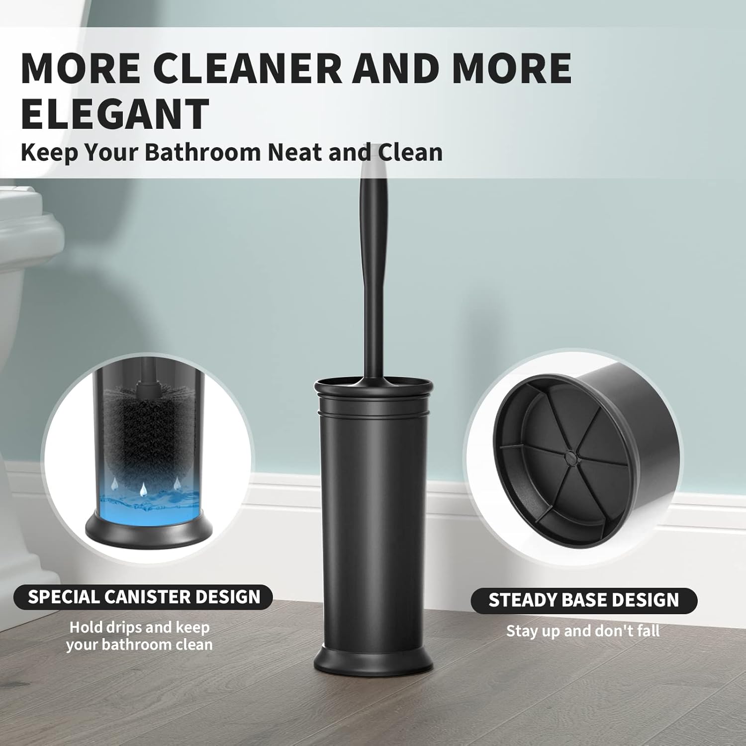 Thumbnail 4 de Toilet Brush and Holder 2 Pack (Black) with Extra Long 16" Handle and Covered Holder