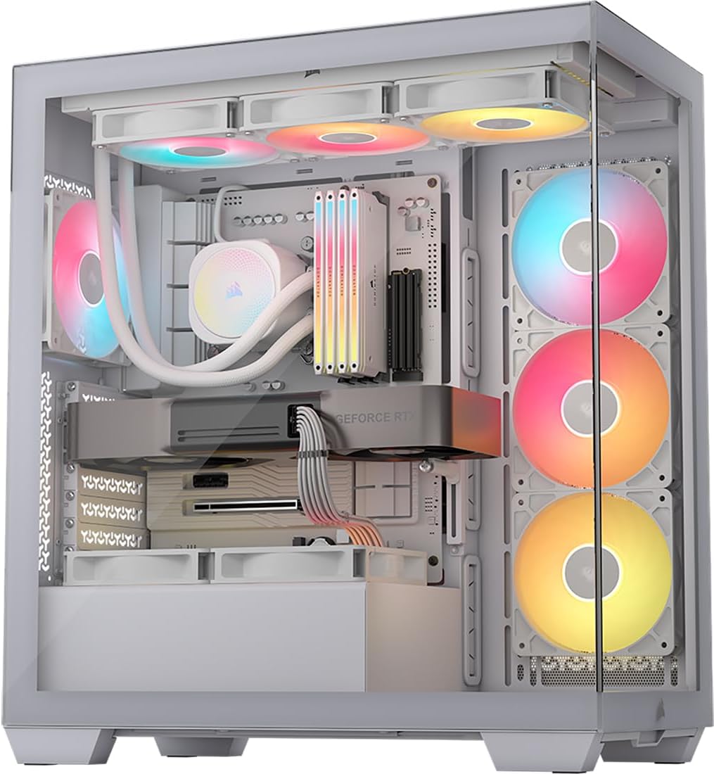 Detalle de CORSAIR 3500X RS-R ARGB Panoramic Mid-Tower PC Case with 3x pre-installed RS120-R ARGB fans (White)