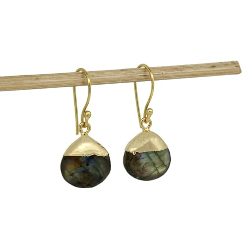 Detalle de GEMPIRES Labradorite Teardrop Dangle Earrings, Brownish Golden