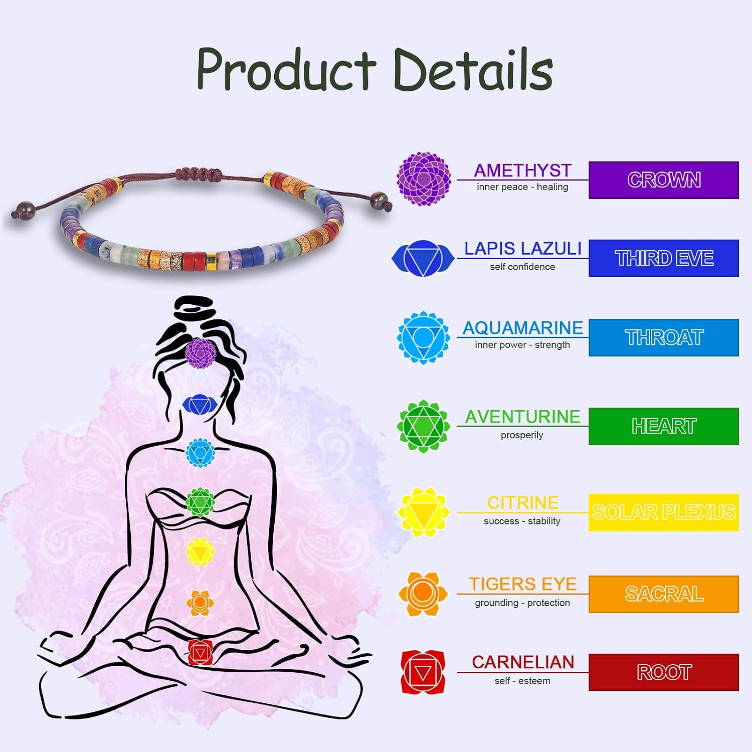 Detalle 2 de MagEnergy Chakra Armband für Damen – 7 Heilsteine für Meditation, Entspannung und Ausgeglichenheit