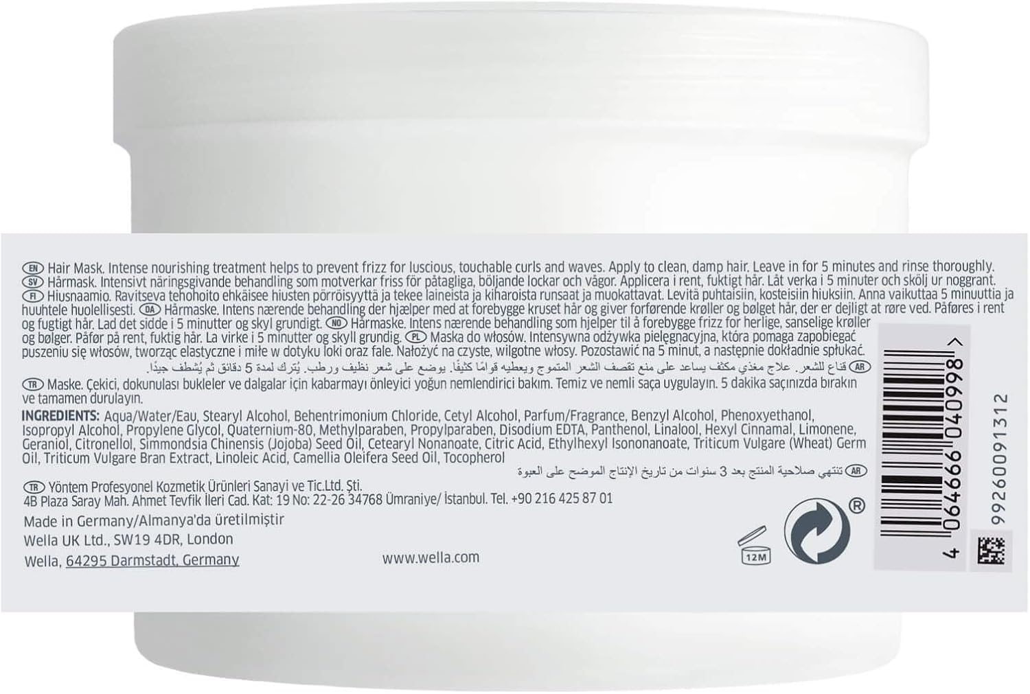 Detalle de Wella Professional NUTRICURLS Masque soin nourrissant intense pour cheveux ondulés et bouclés