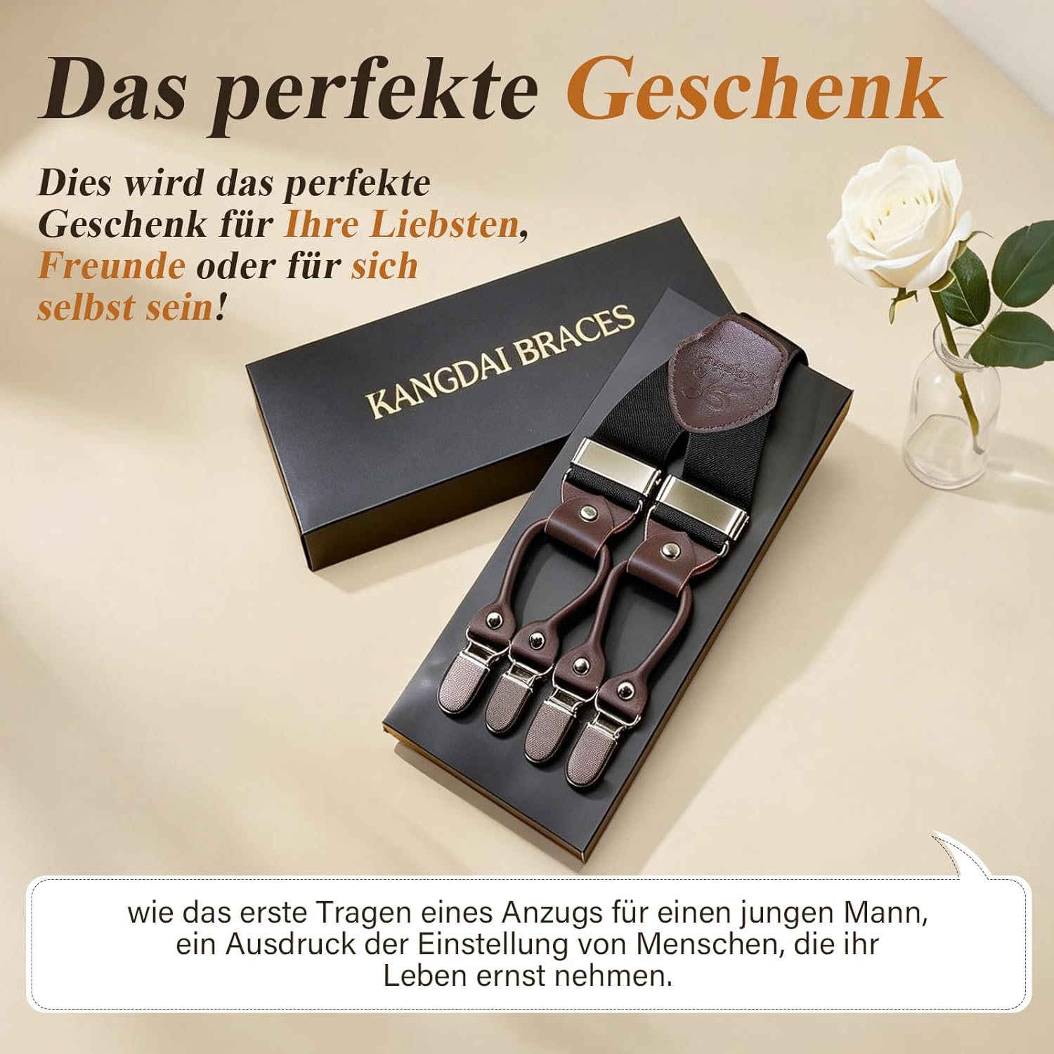 Thumbnail 6 de KANGDAI Rindsleder Hosenträger für Herren (Breit, Y-Style) mit 6 Metall-Clips, 3,5 cm