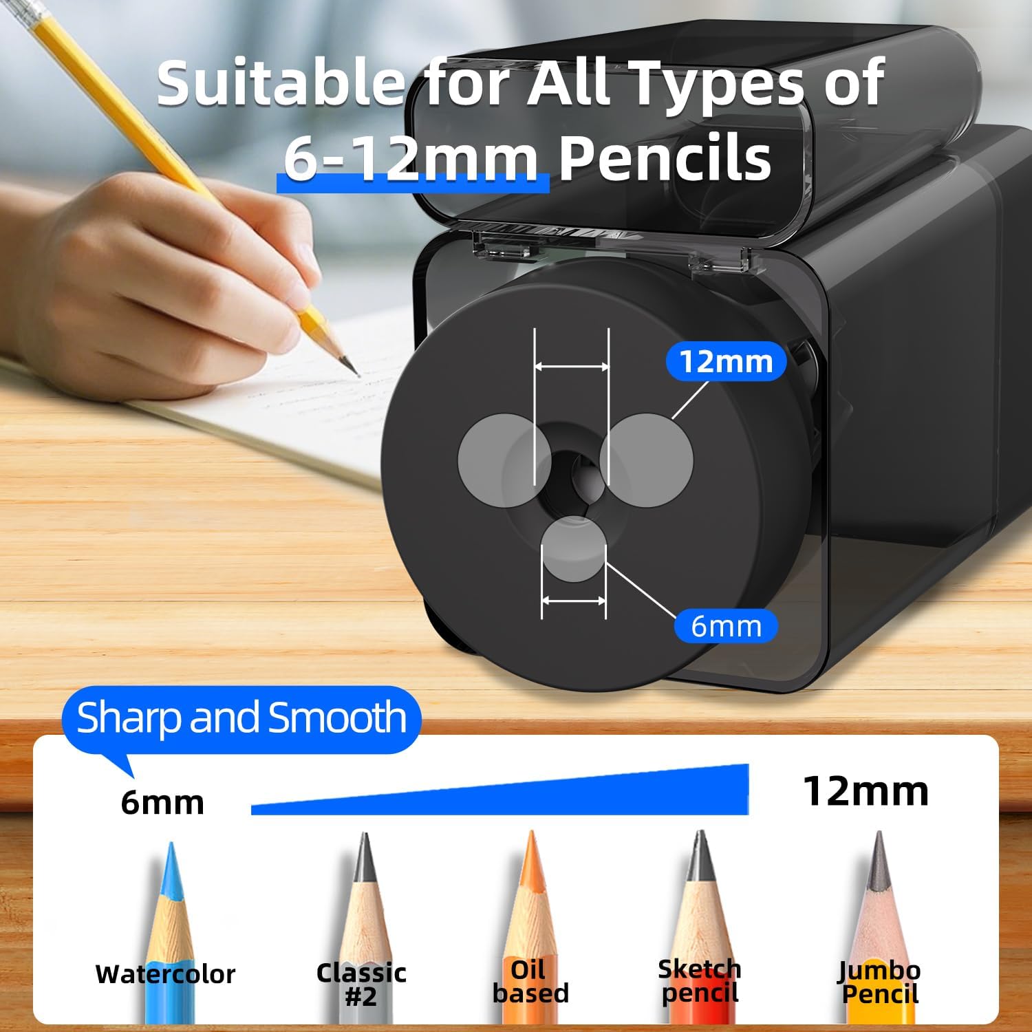 Thumbnail 2 de Zmol Full Automatic Pencil Sharpener: Rechargeable 6–12mm Heavy Duty for Classroom and Home