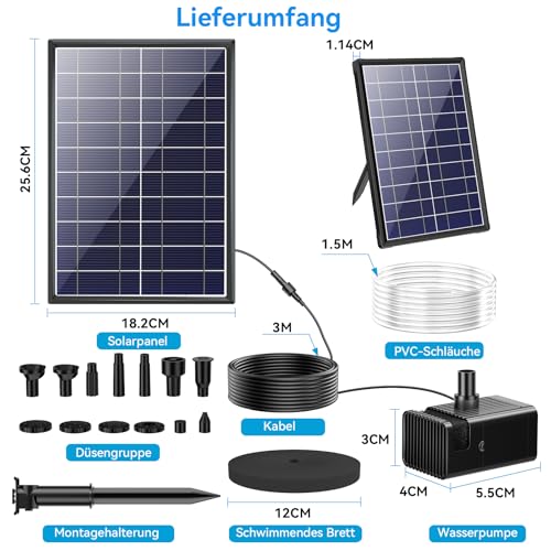 Detalle de POPOSOAP 8W Solar Springbrunnen für außen mit 3600mAh Akku-Backup