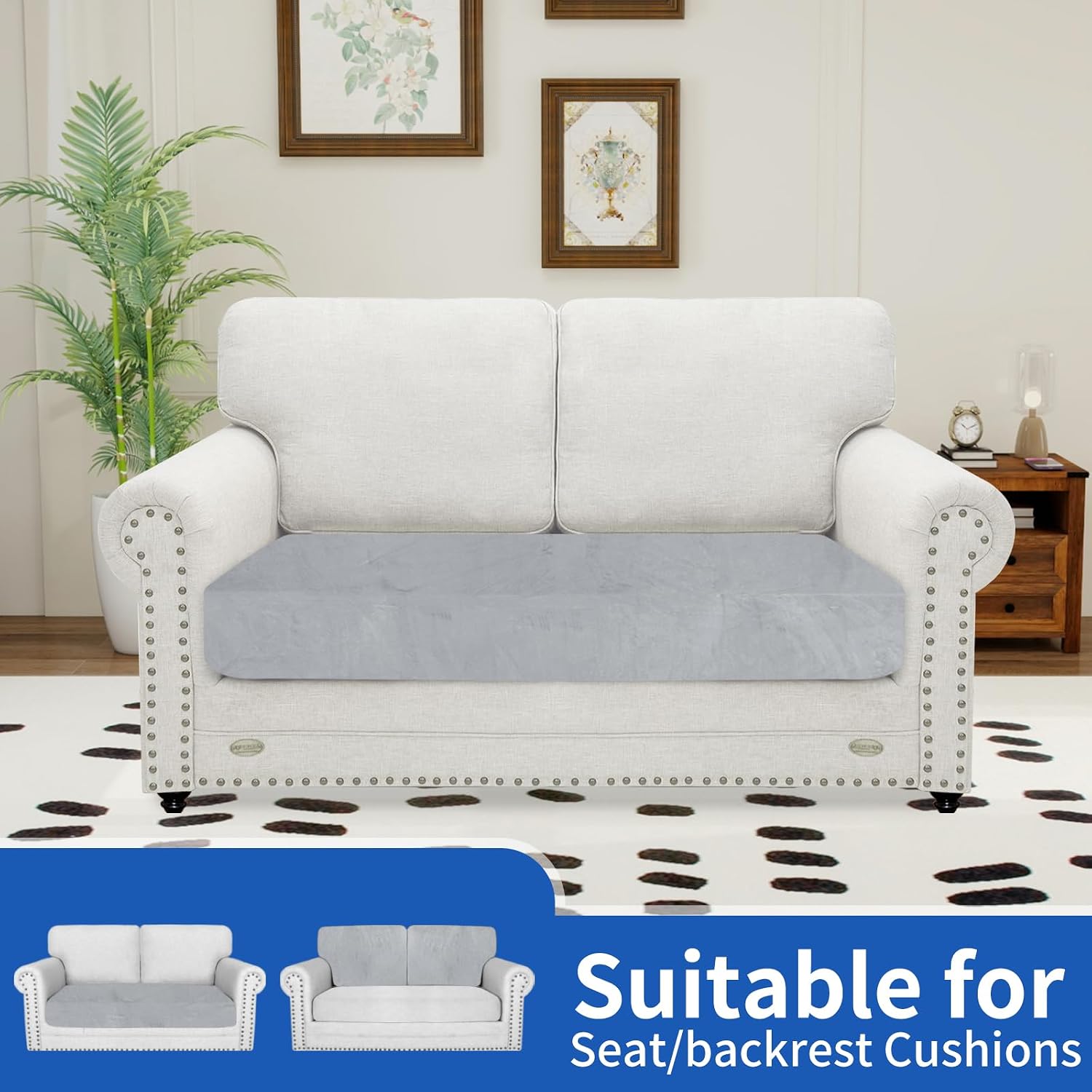 Detalle 2 de Ystyle Housse Coussin Canapé Velours 2 places, Gris Argenté