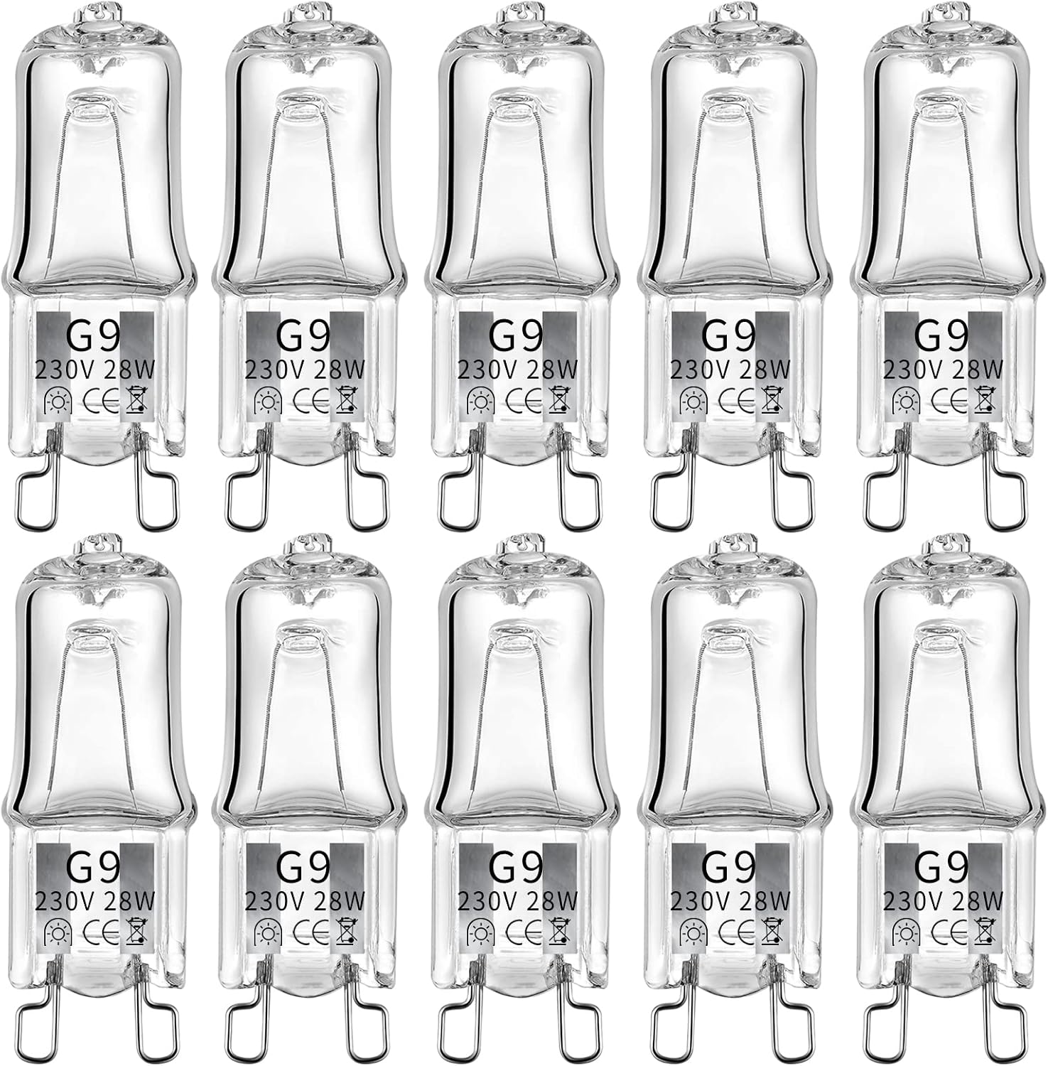 10 Pack Wax Burner G9 Halogen Bulbs 28W 220-240V 3500K