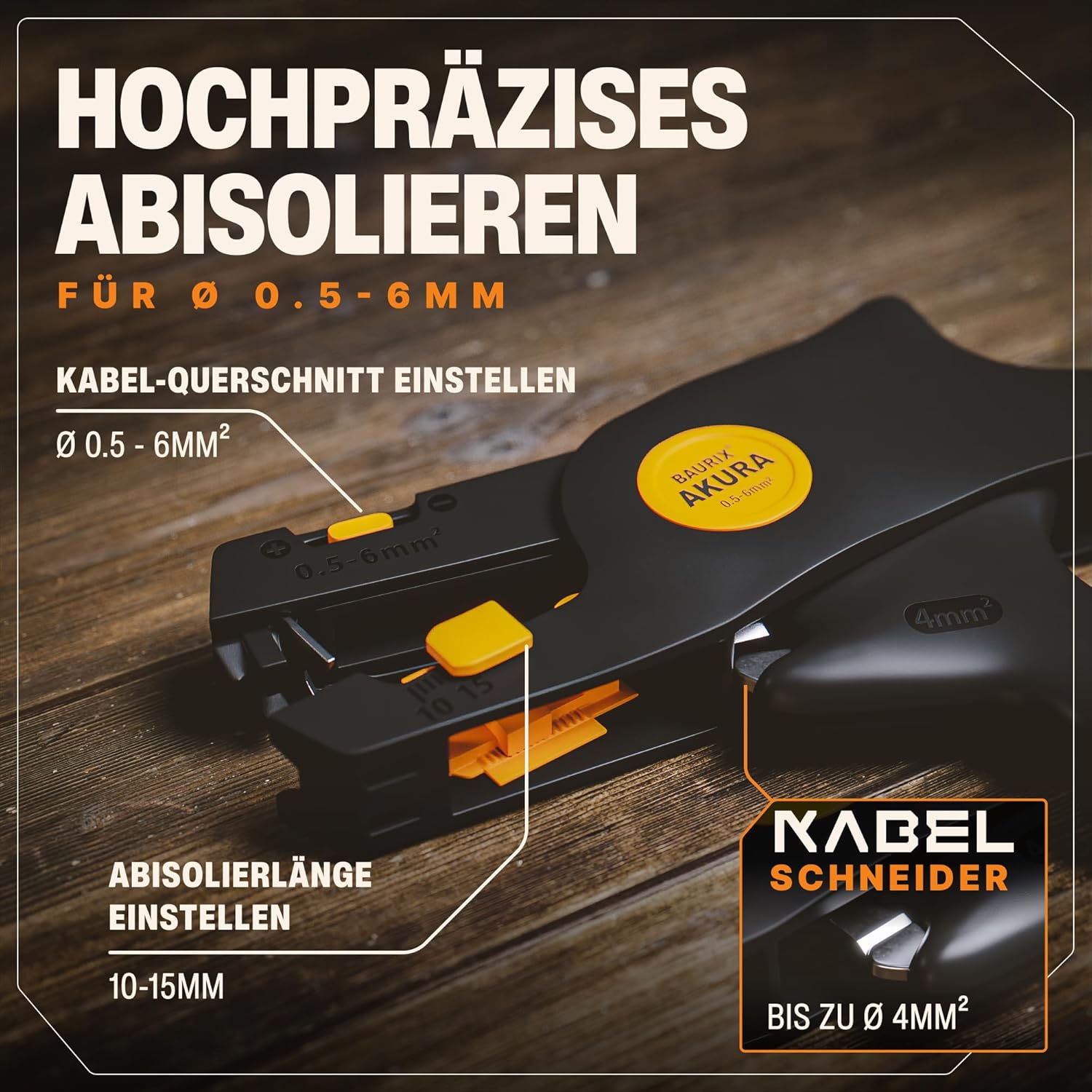 Thumbnail 1 de BAURIX® AKURA Abisolierzange automatisch – präzise Abisolierung 0,5–6 mm² mit integriertem Kabelschneider