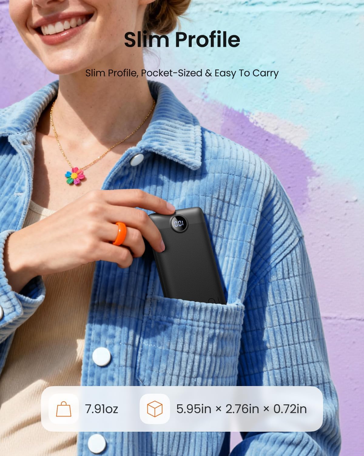 Thumbnail 3 de Coowisty CW3 10,000mAh Power Bank with Wall Plug, Built-In Cables and LED Display