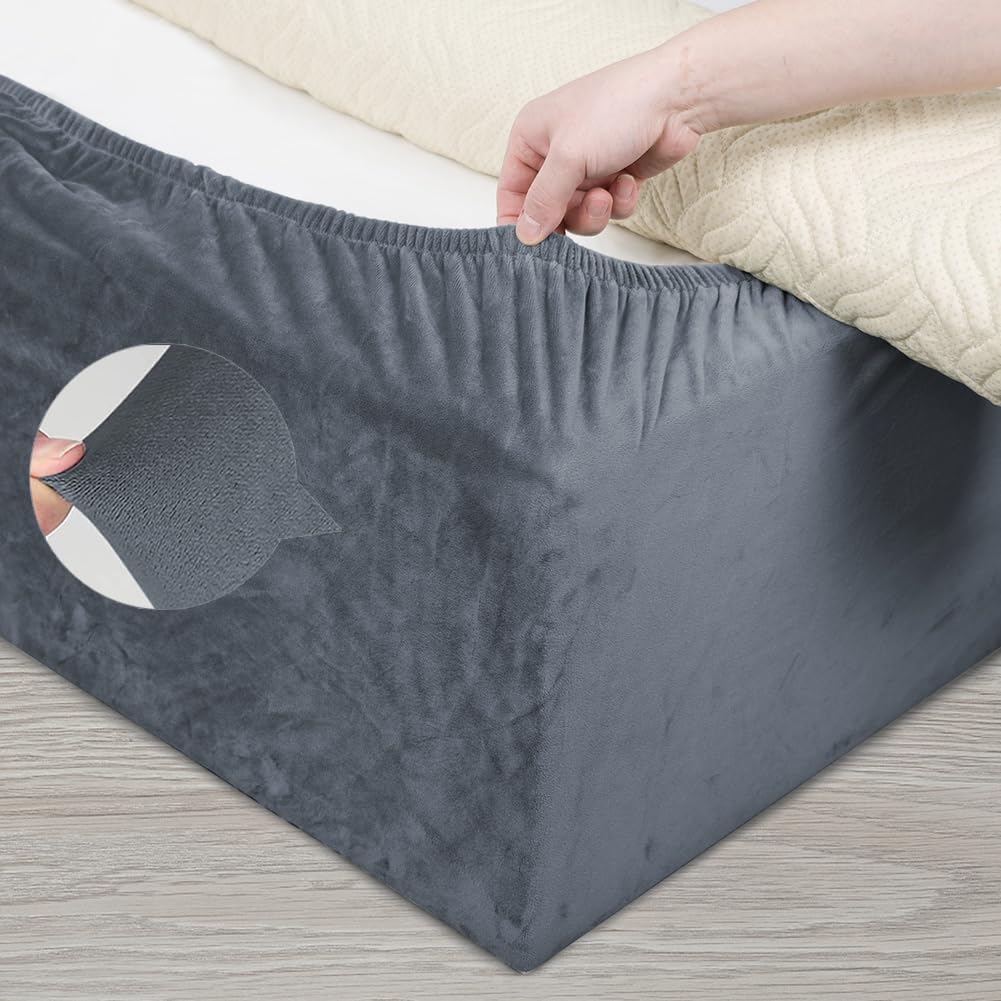 Housse de lit DUJUIKE en velours, grise, 200–210 cm