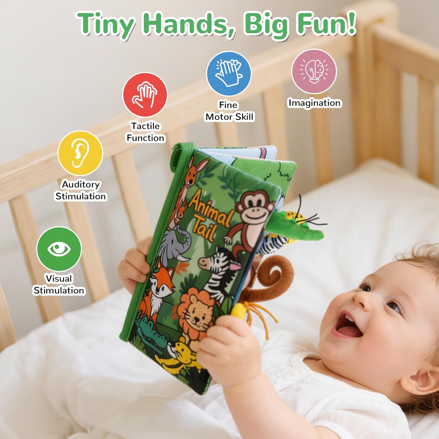 Thumbnail 1 de HECCEI Baby Books Sensory Jungle Cloth Book with Crinkle Pages & Tail Touch Feel (0–12 months)