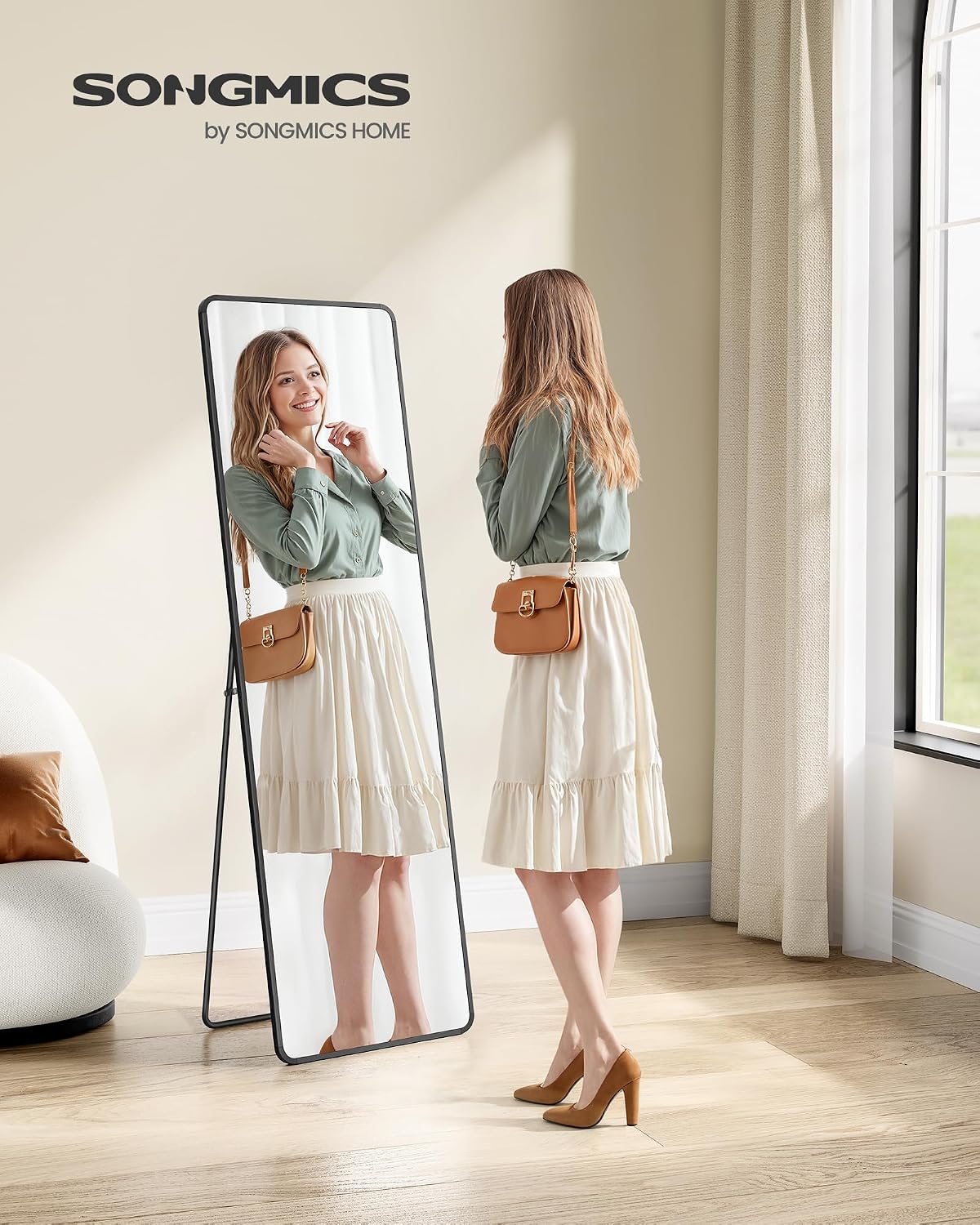 Detalle de SONGMICS BERIT Collection LFM034B01 Full-Length Mirror, 150 x 40 cm, Matte Black