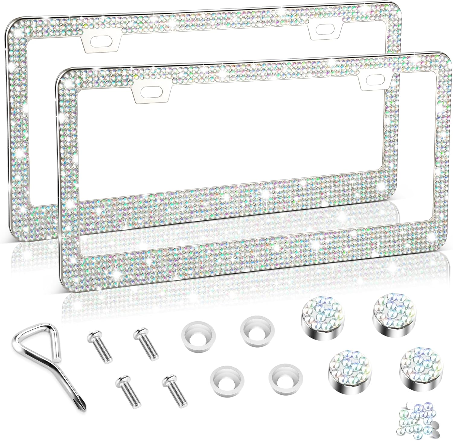Thumbnail 6 de Amiss Bling women’s license plate frame (2-pack) with rhinestone sparkle caps – Pink stainless steel