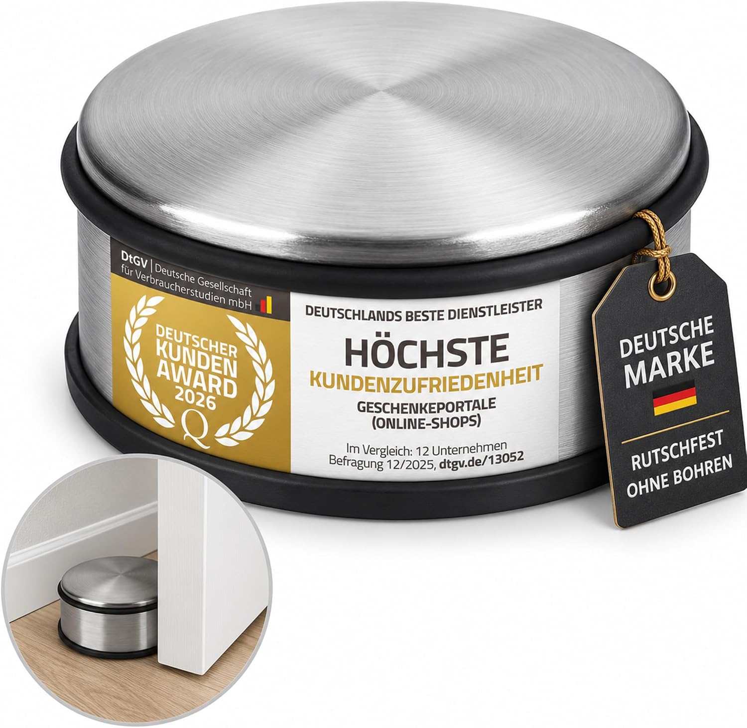 Detalle de GOODS+GADGETS® dörrstopp i rostfritt stål, 1,2 kg, med gummi