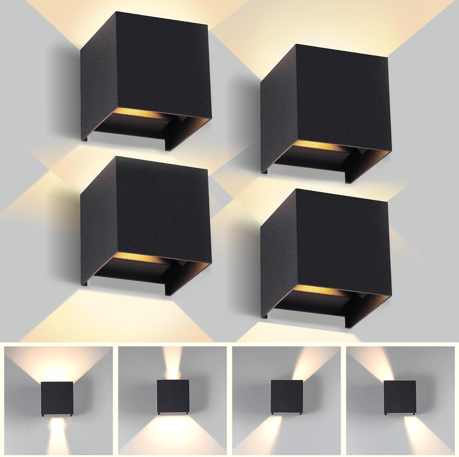Detalle de CHENBEN Outdoor Wall Lights 12W IP65 Adjustable Beam LED Wall Lamp (4 Pack) – 3000K Warm White