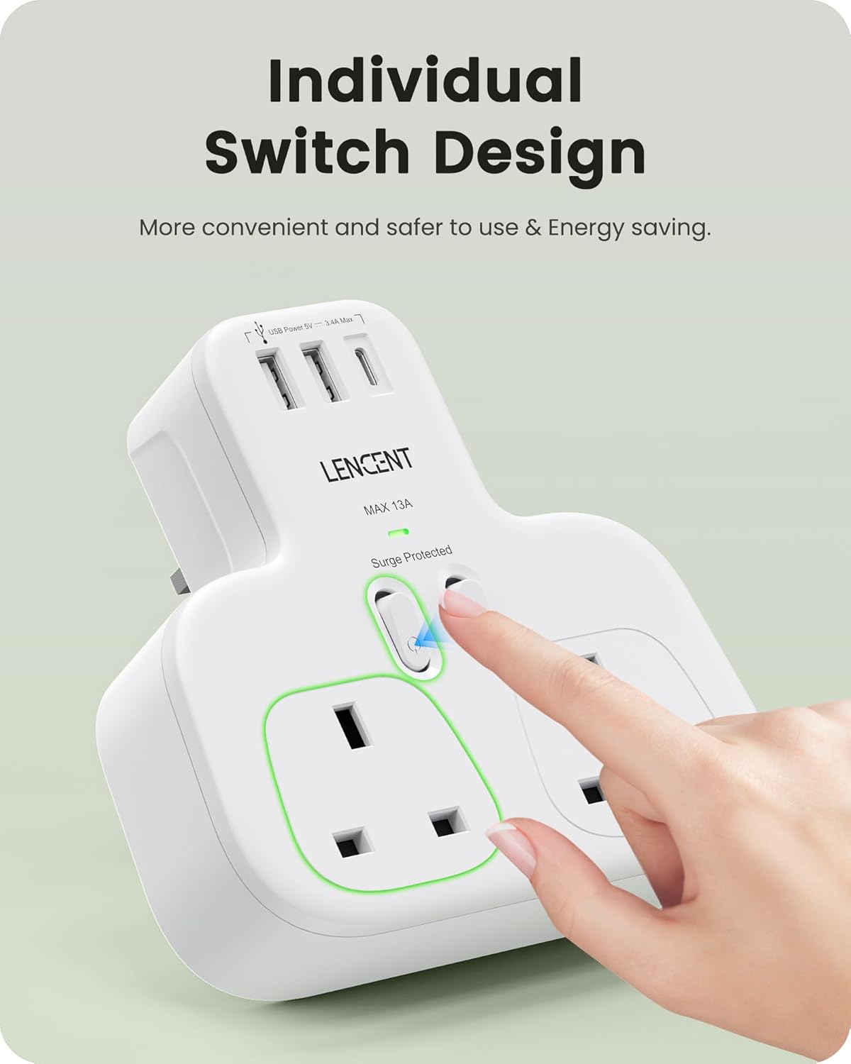 Thumbnail 6 de LENCENT Double Plug Adaptor 13A surge protected 🔌