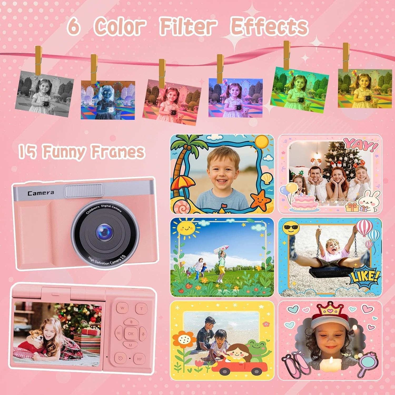 Thumbnail 6 de fceoul Appareil Photo Enfant 1080P 30MP avec écran rabattable 180° – 32 Go inclus, zoom 5X, cadeau idéal pour ado