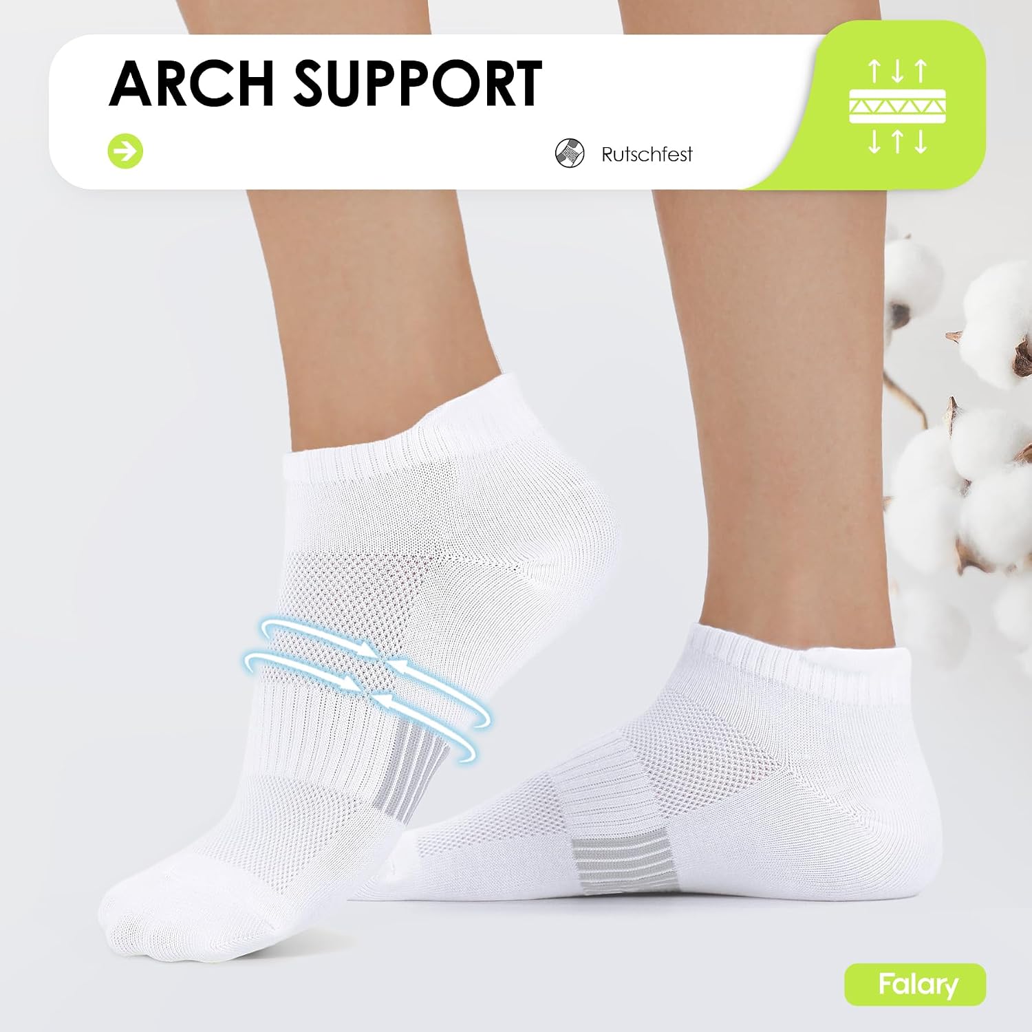 Detalle de FALARY Sneaker Socken (Damen & Herren) 8 Paar – atmungsaktive Baumwoll-Laufsocken in Schwarz/Weiß