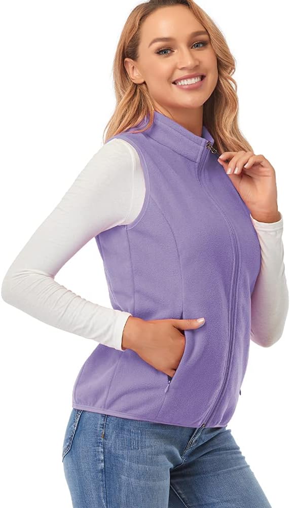 Detalle de Fuinloth Fleece-Weste für Damen mit Stehkragen und Reißverschlusstaschen – leichte Ärmellose Zwischenschicht