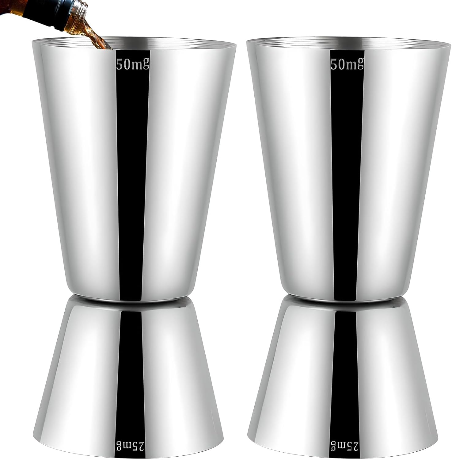 Detalle de Delgeo Premium Stainless Steel Cocktail Jigger Set (2 x 25/50 ml) – Precision Pouring for Home and Professional Use