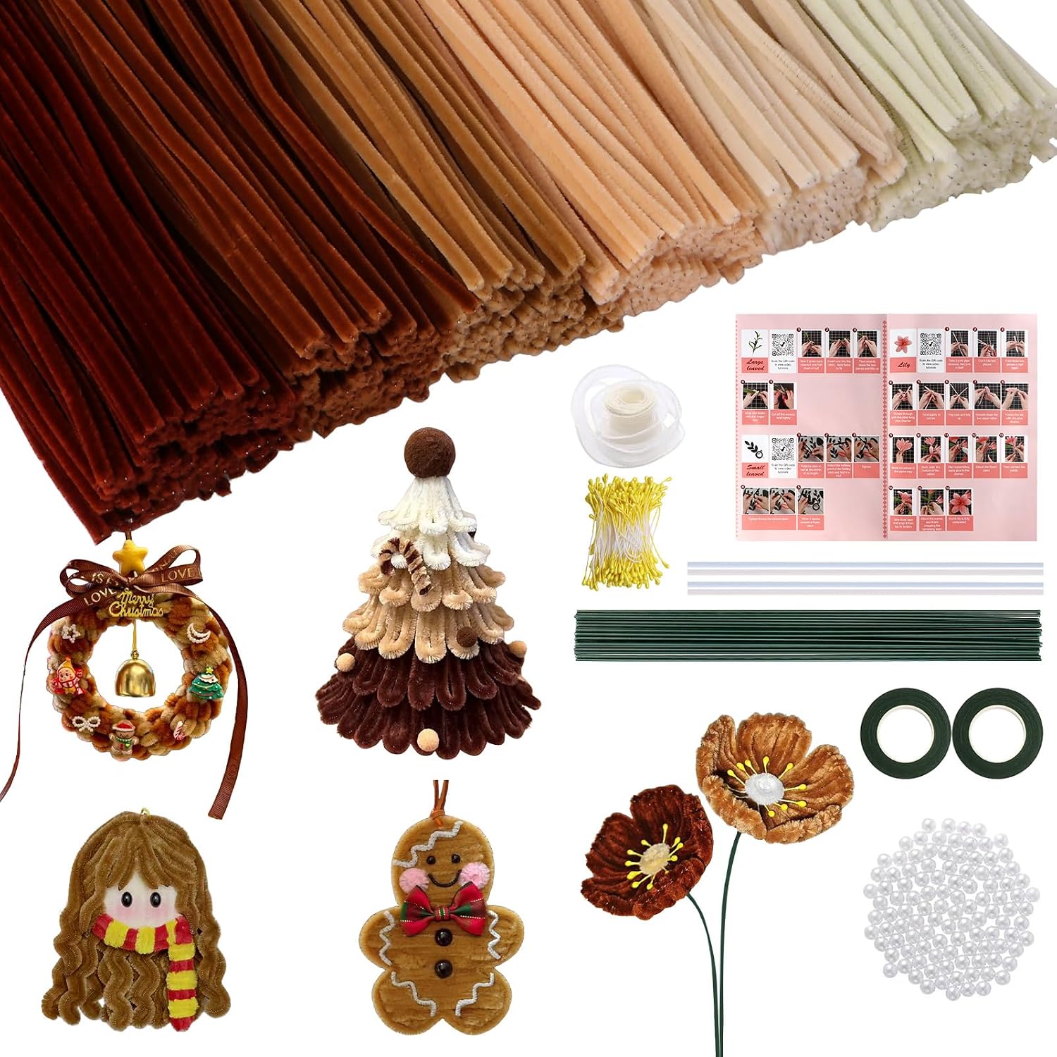 Detalle de Pipe Cleaners 600-Piece Flower Craft Kit with 6 Colours and Floral Accessories