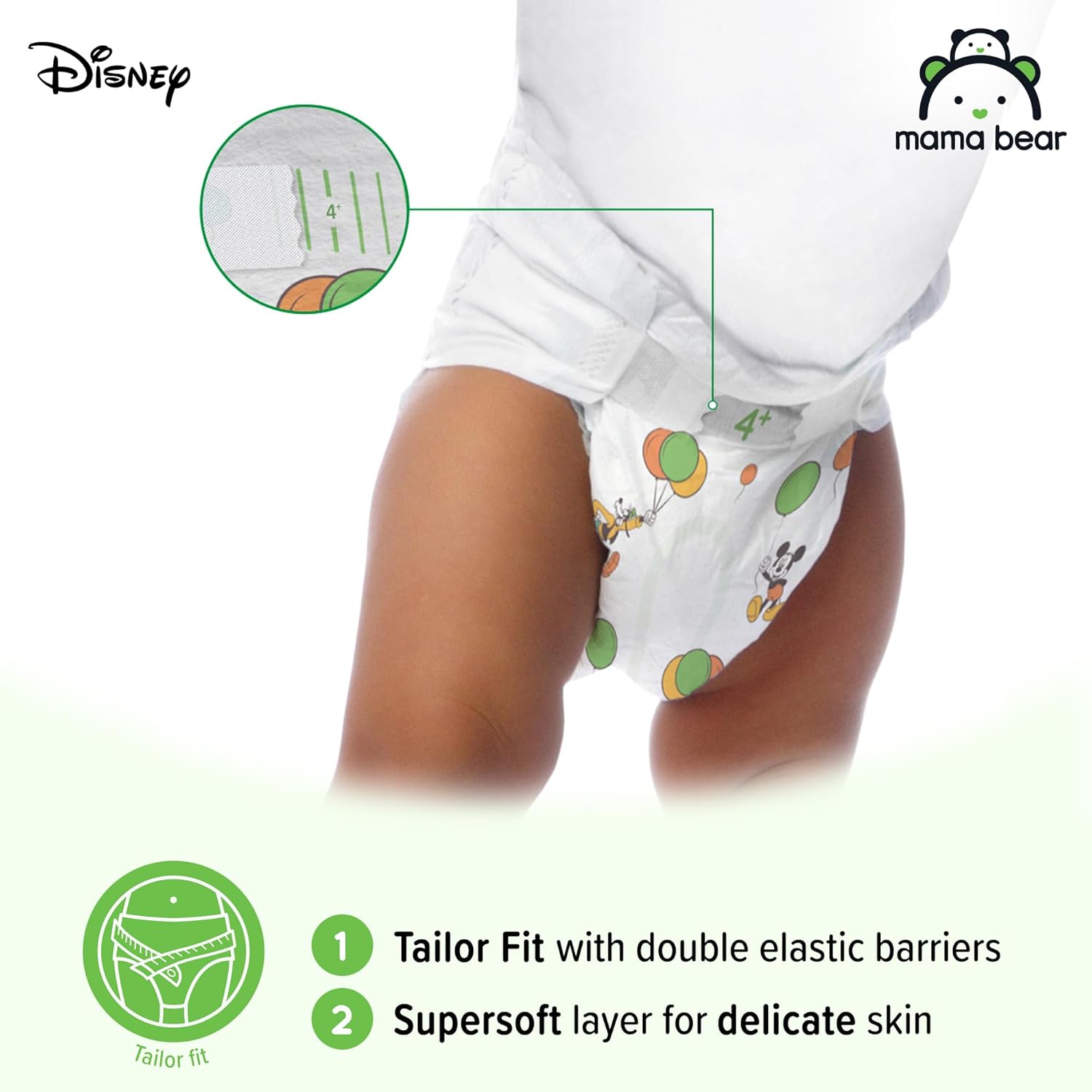 Detalle de Amazon Brand - Mama Bear Disney Ultra Dry Nappies Size 4+ (9-15 kg), 80 Count