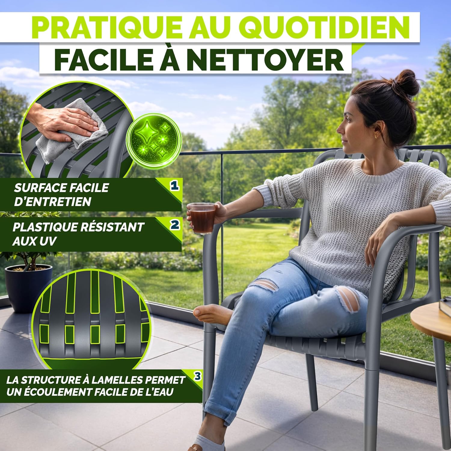 Detalle 1 de tillvex TVKVKS stapelbare tuinstoelen, set van 2, antraciet