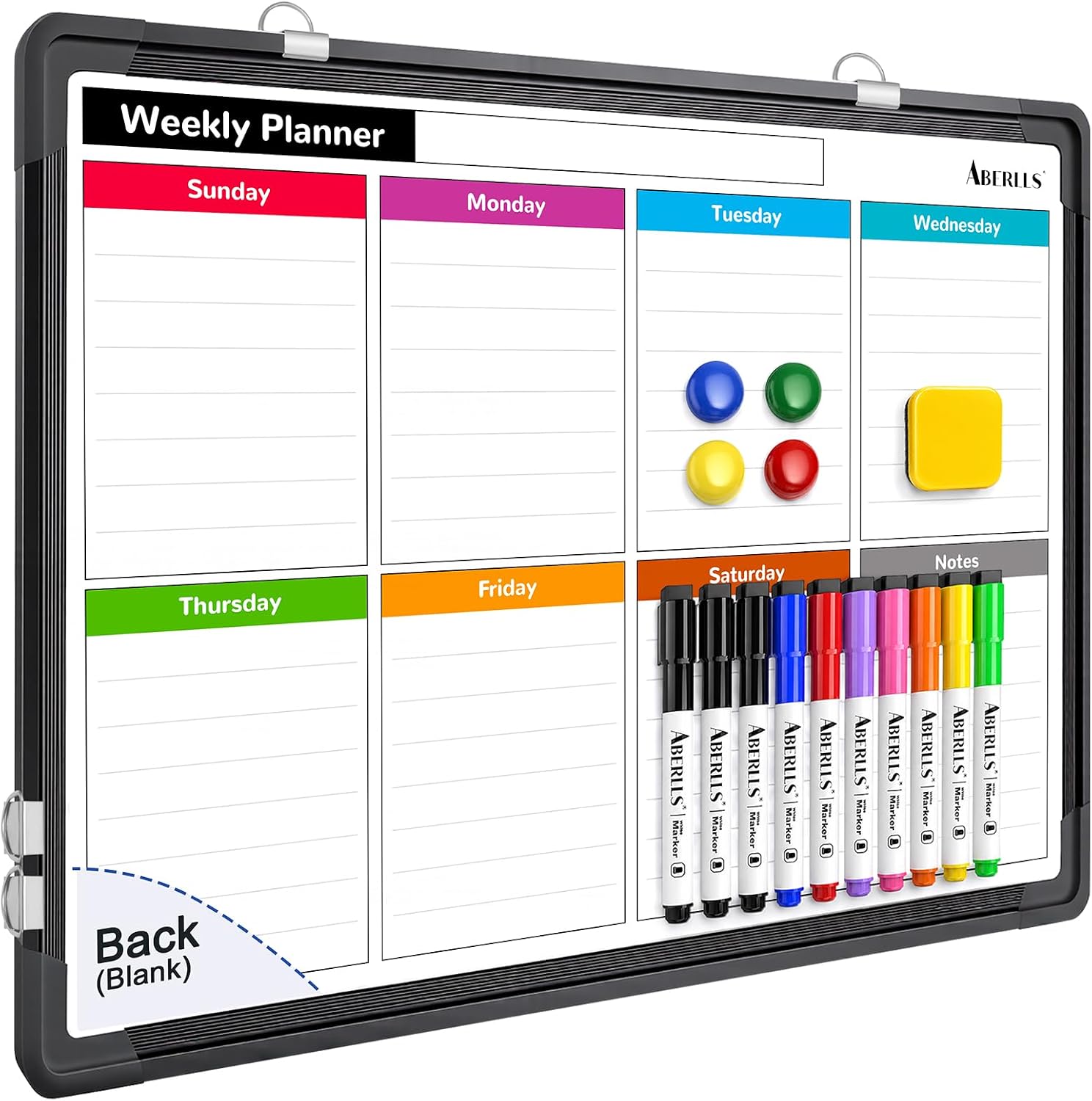 Detalle de ABERLLS 16" x 12" Double-Sided Weekly Magnetic Whiteboard