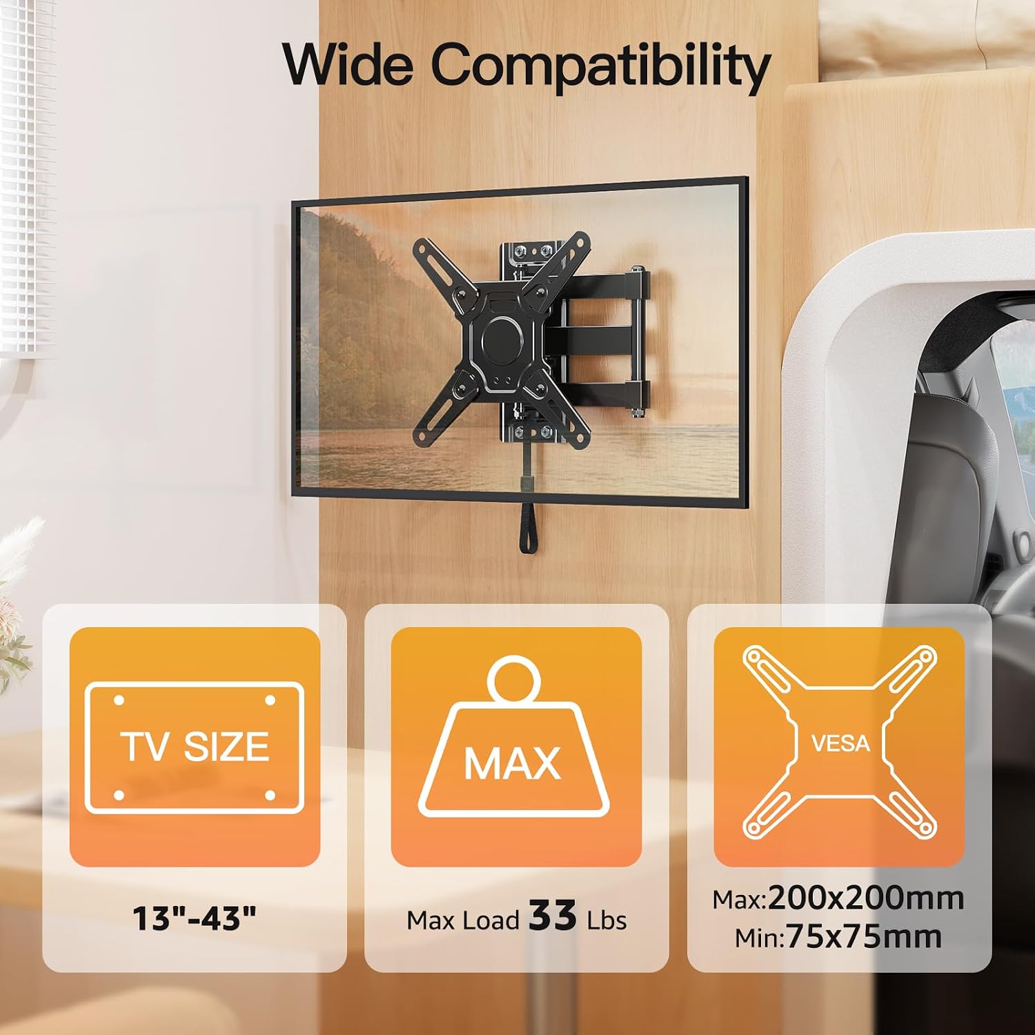 Thumbnail 6 de ELIVED RV TV Mount for Camper — Lockable Full-Motion Mount for 13–43 Inch TVs
