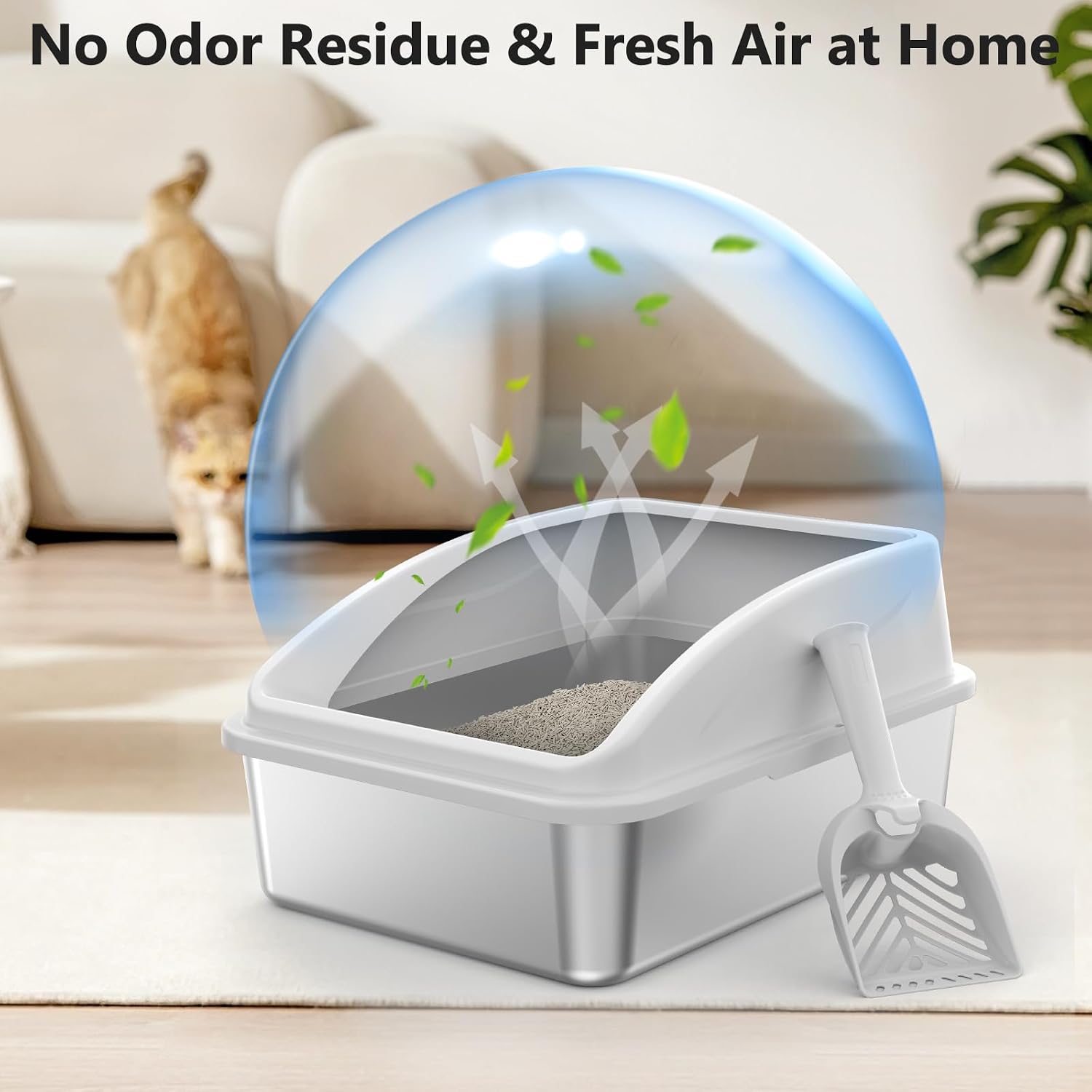 Thumbnail 3 de FURTIME Stainless Steel Cat Litter Tray with Detachable Enclosure and Lid (44x33x21cm) – Silver Grey