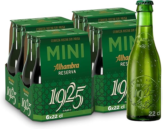Detalle de Alhambra Reserva 1925 MINI 🍺 Pack 24x22cl, Cerveza Extra Fermentación