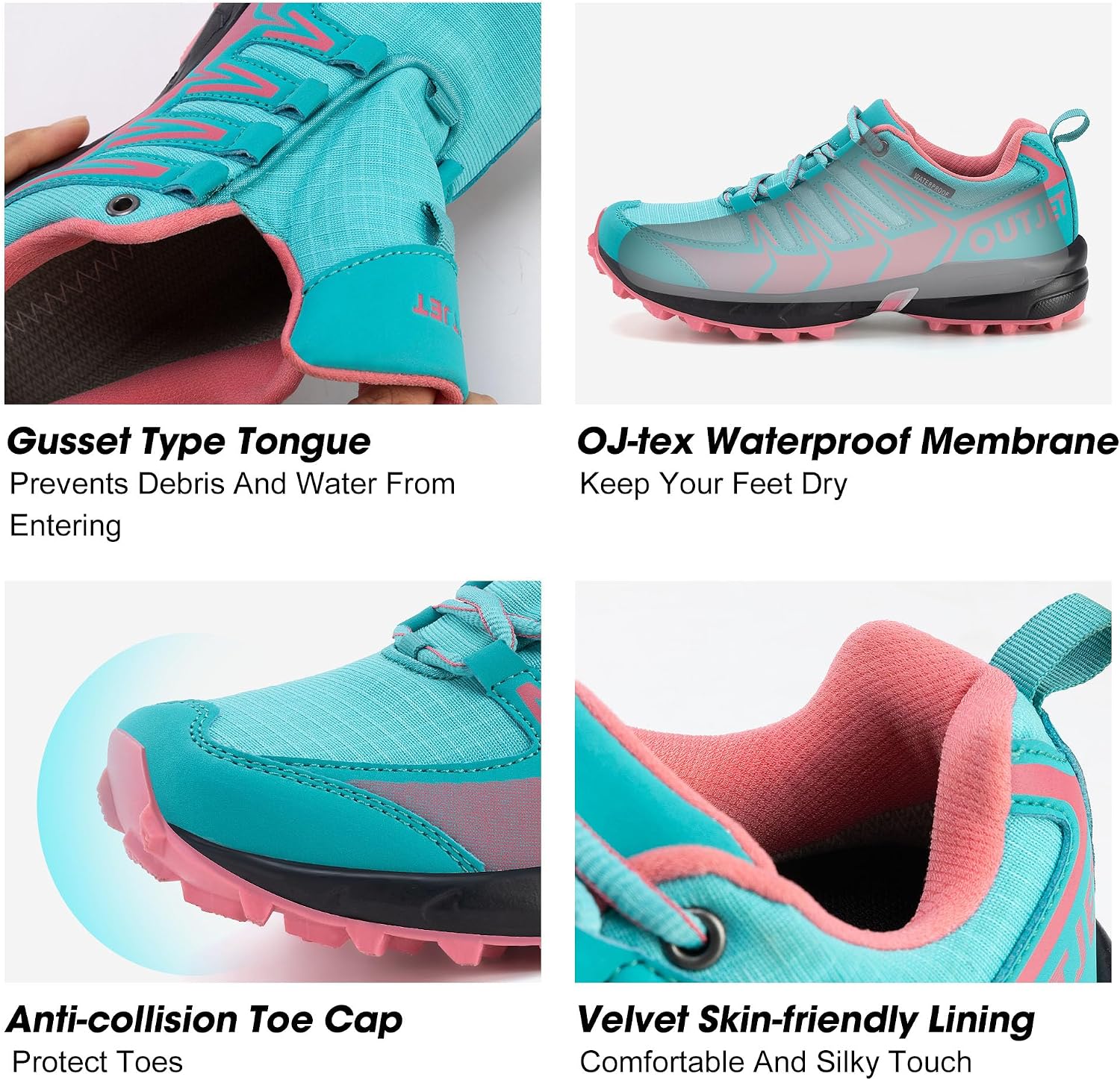 Detalle de OUTJET Women’s Waterproof Hiking Shoes Lightweight Non-Slip Trail Walking Sneakers