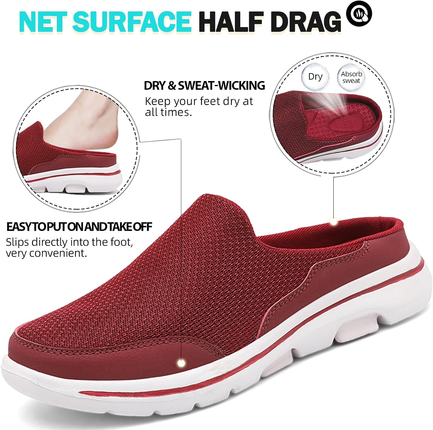 Detalle 1 de Acfoda clogs voor dames en heren, uniseks mesh-instappers, lichtgewicht, EU 35-48