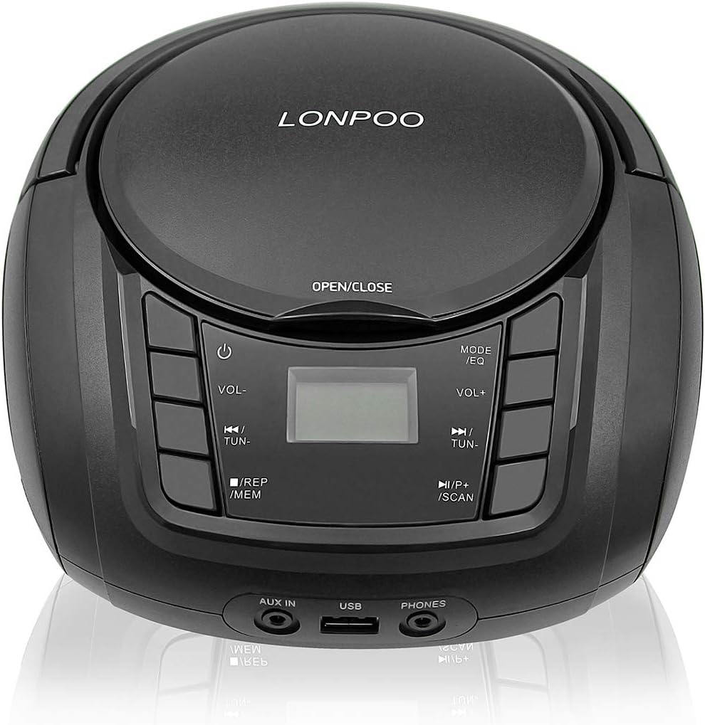 Detalle de LONPOO Lettore CD Portatile con Bluetooth, radio FM e USB (nero)