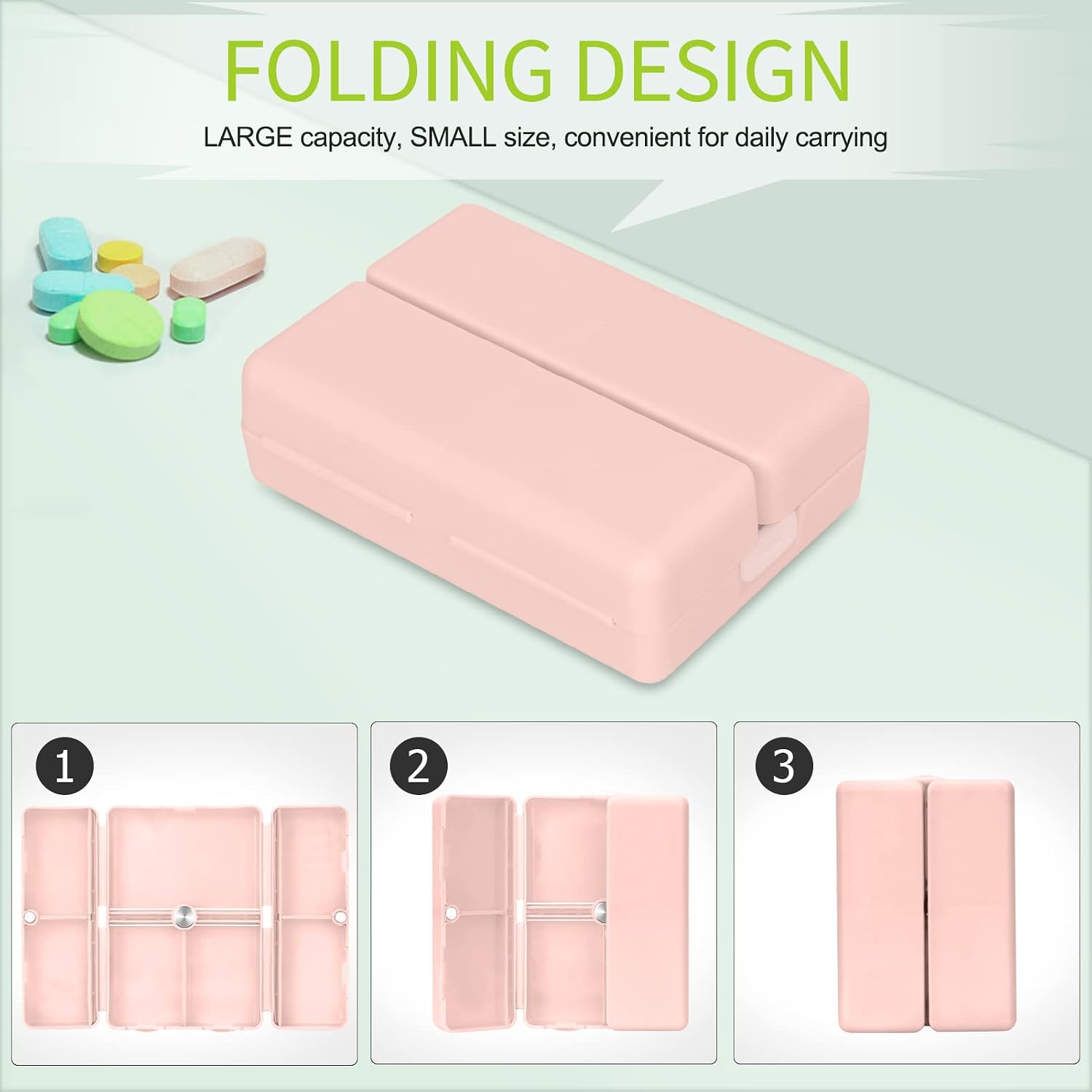 Thumbnail 2 de Simpolor 7 Day Pill Box Organiser – Large Capacity Folding Design in Pink