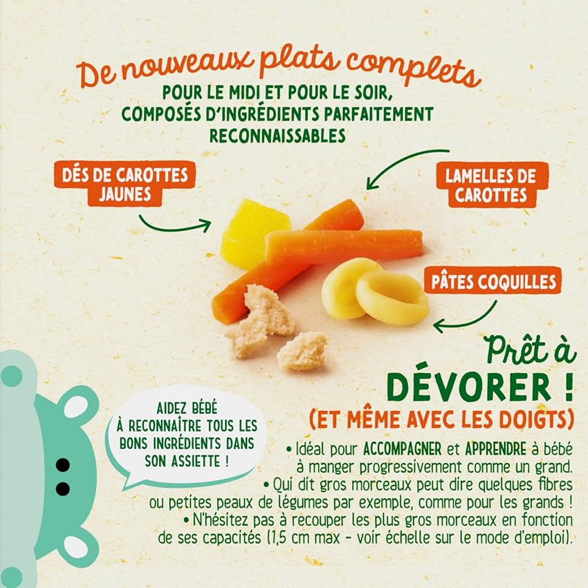 Detalle 2 de Blédina Morceaux à Dévorer avec Carottes et Poulet, 6 x 200g 🥕