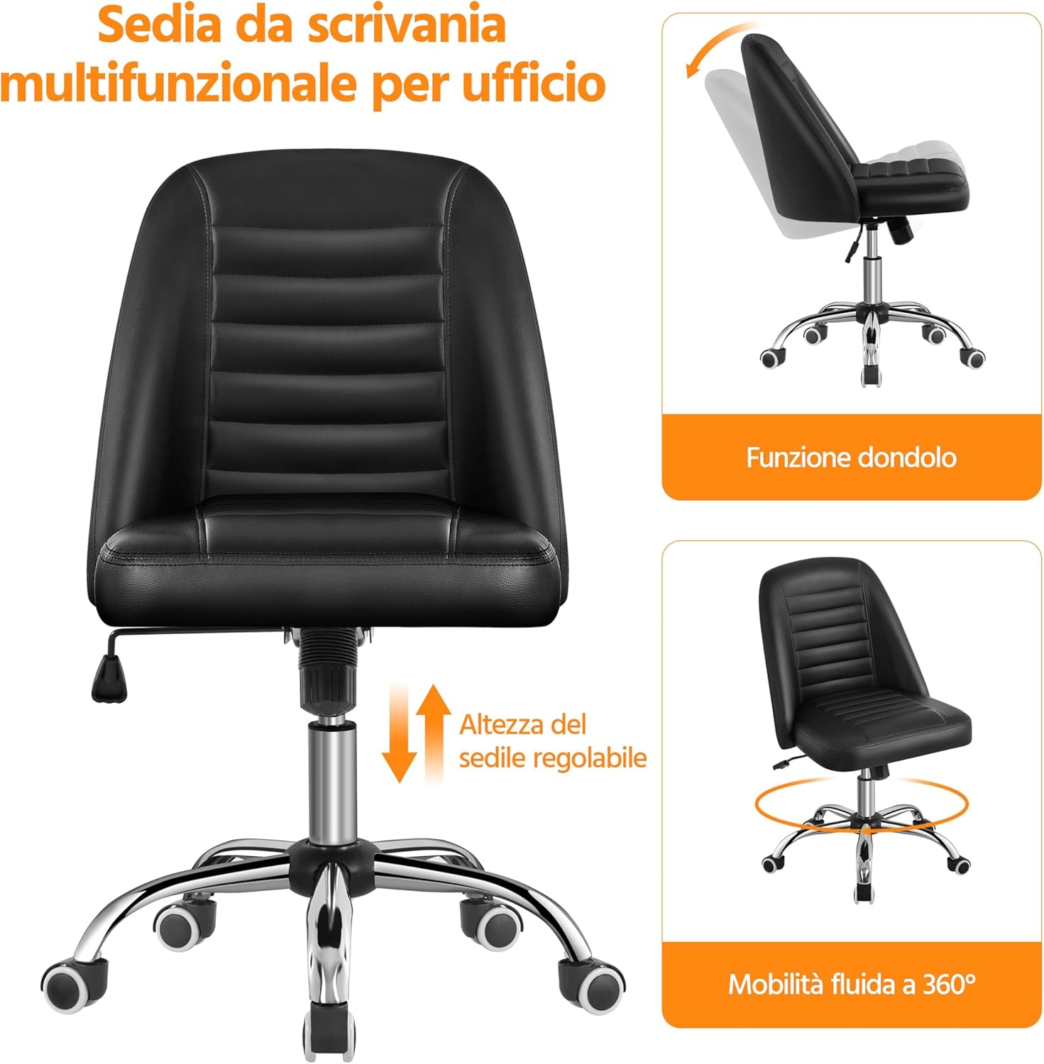 Detalle de Yaheetech Sedia da Ufficio con Schienale a Conchiglia, Senza Braccioli, Seduta in Similpelle e Rotelle Girevole