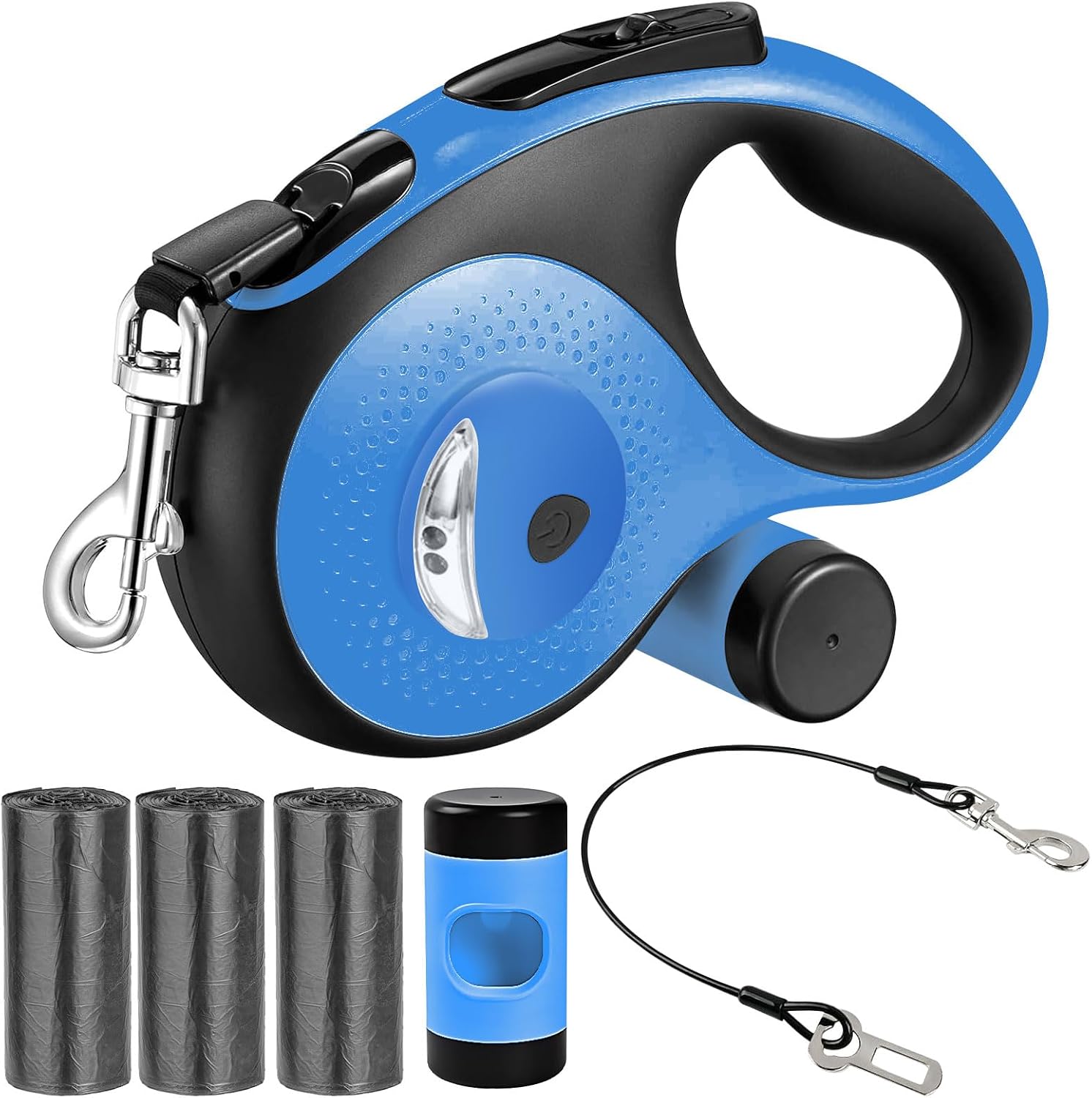 Detalle de VTOPVMAX Retractable Dog Lead (8m/26FT) with Chew-Proof Cable, LED Light & One-Hand Brake (Blue) for Medium/Large Dogs up to 50kg