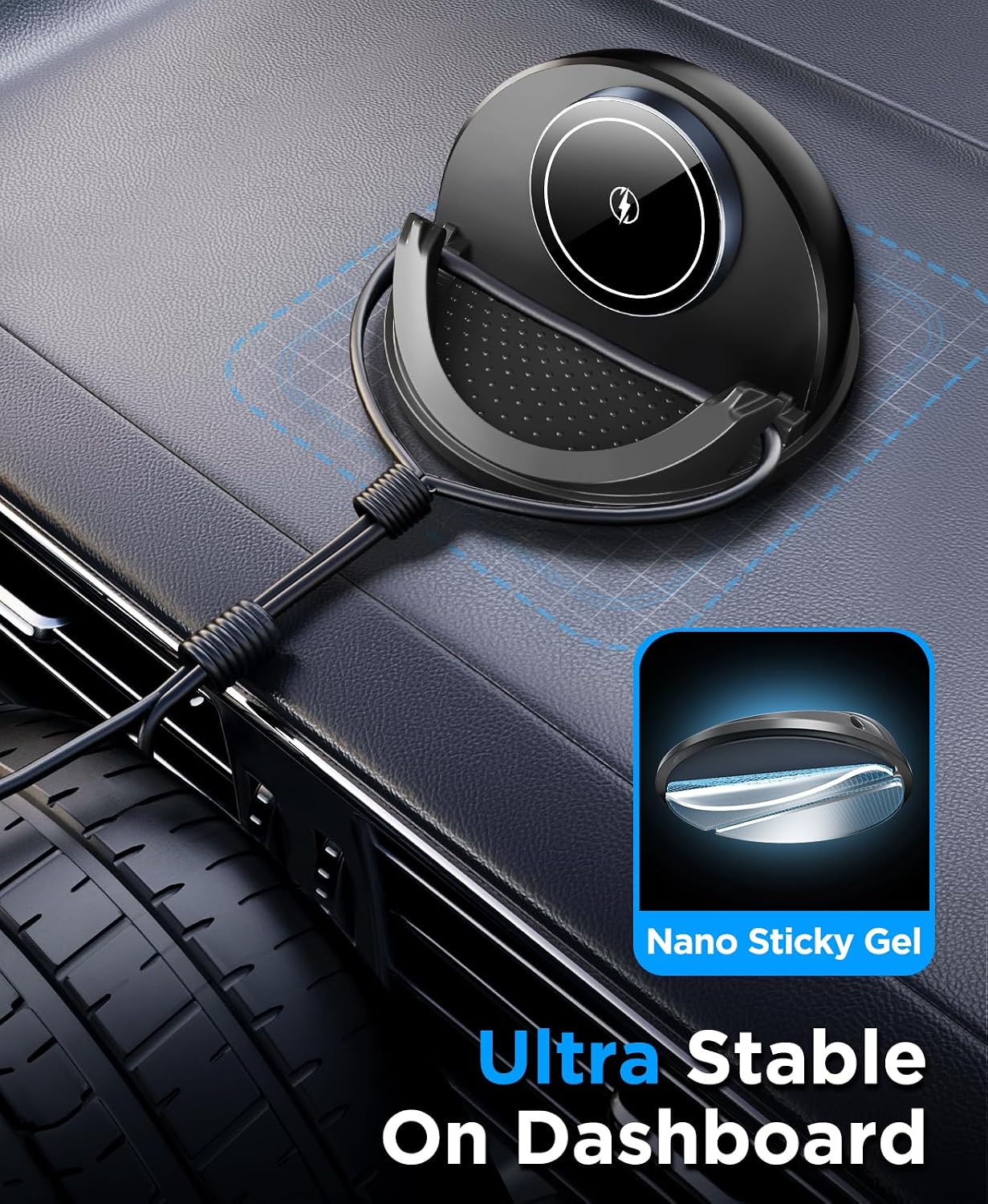 Detalle de Beeasy Wireless Car Charger Dashboard 15W (with Cooling Fan) Qi phone holder