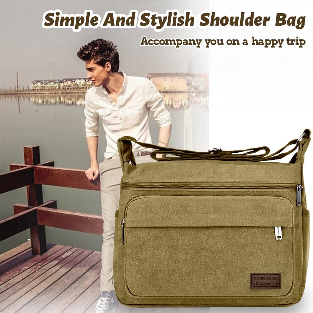 Thumbnail 6 de Aucuu Sac à Bandoulière en Toile Vintage – Messager, 33×30×12 cm, bandoulière réglable