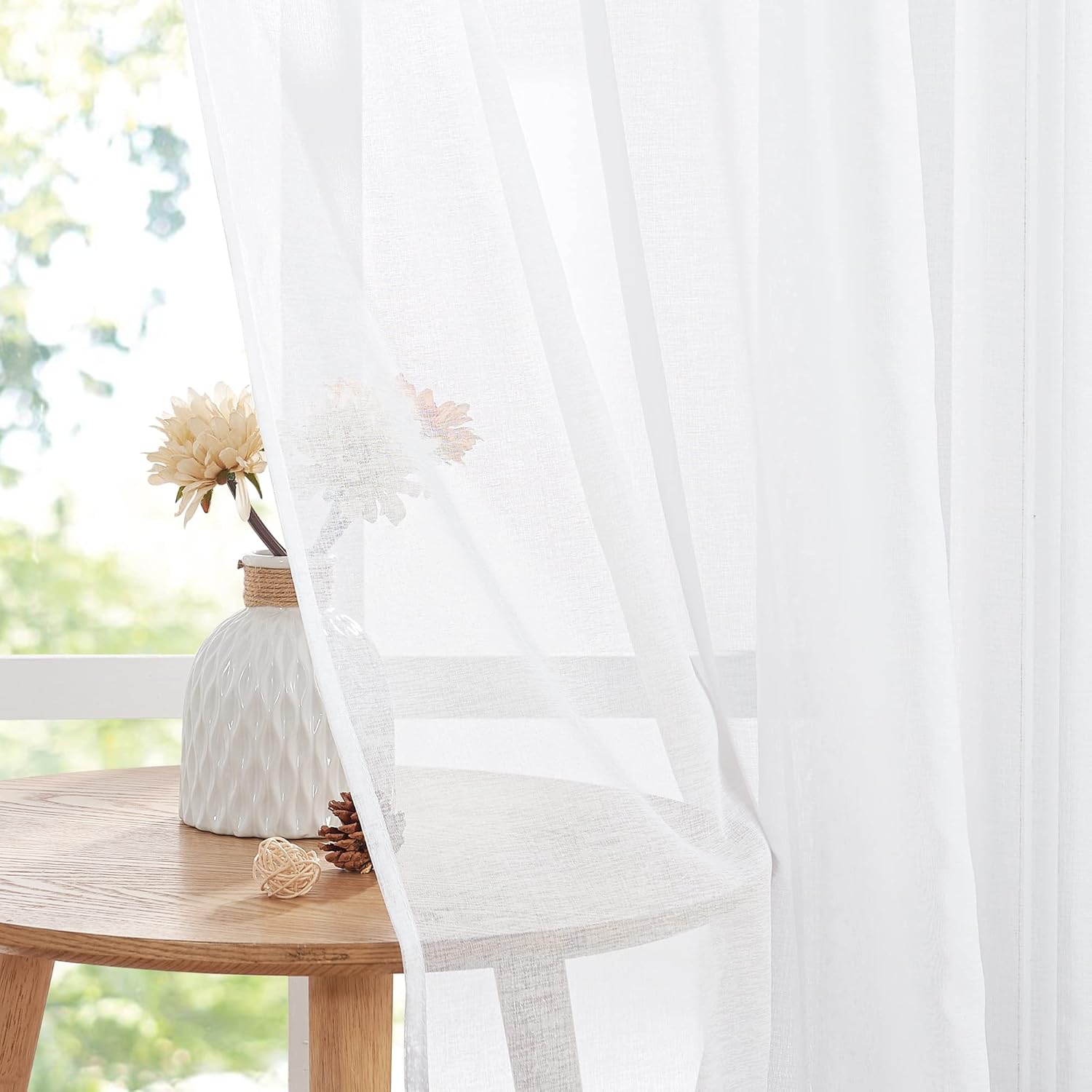 Detalle de PONY DANCE Stores Gardinen mit Kräuselband für Schienensystem – 2er-Set, 245 x 140 cm pro Stück, weiß transparent