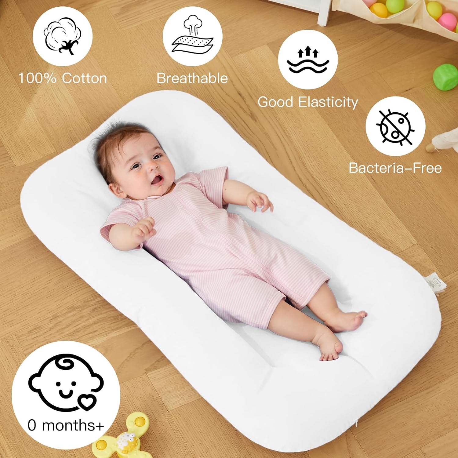 Detalle 2 de PGONEEE Baby Lounger for Infants, Organic Cotton, Breathable, White