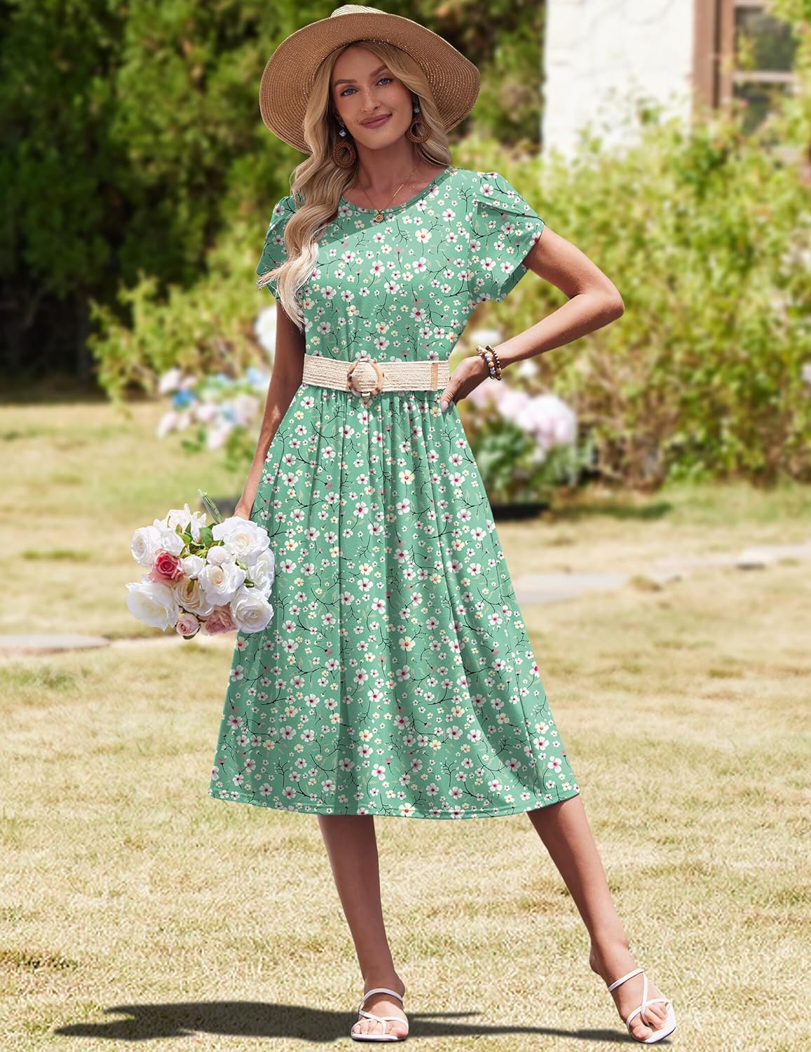 Thumbnail 5 de HOTOUCH Women's Summer A-Line Midi Dress: Floral, Pockets, Flowy Comfort