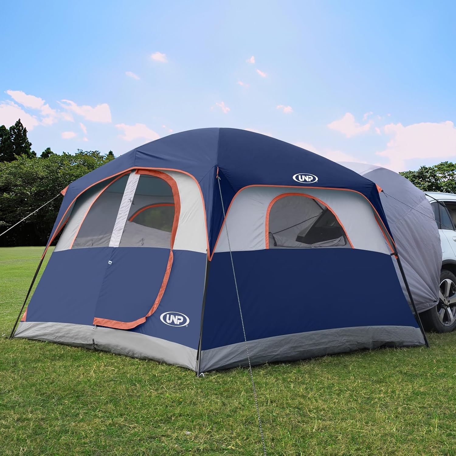 Detalle de UNP SUV Tent for Camping — 6-Person Car Camping Tent with Vehicle Sleeving, 300×270×180cm (H) Dark Blue